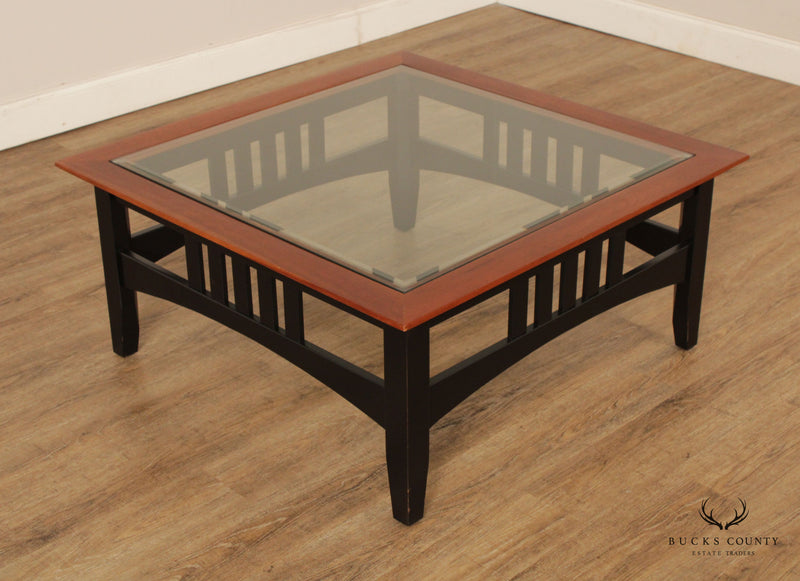 Ethan Allen Mission Style 'American Impressions' Square Glass Top Coffee Table