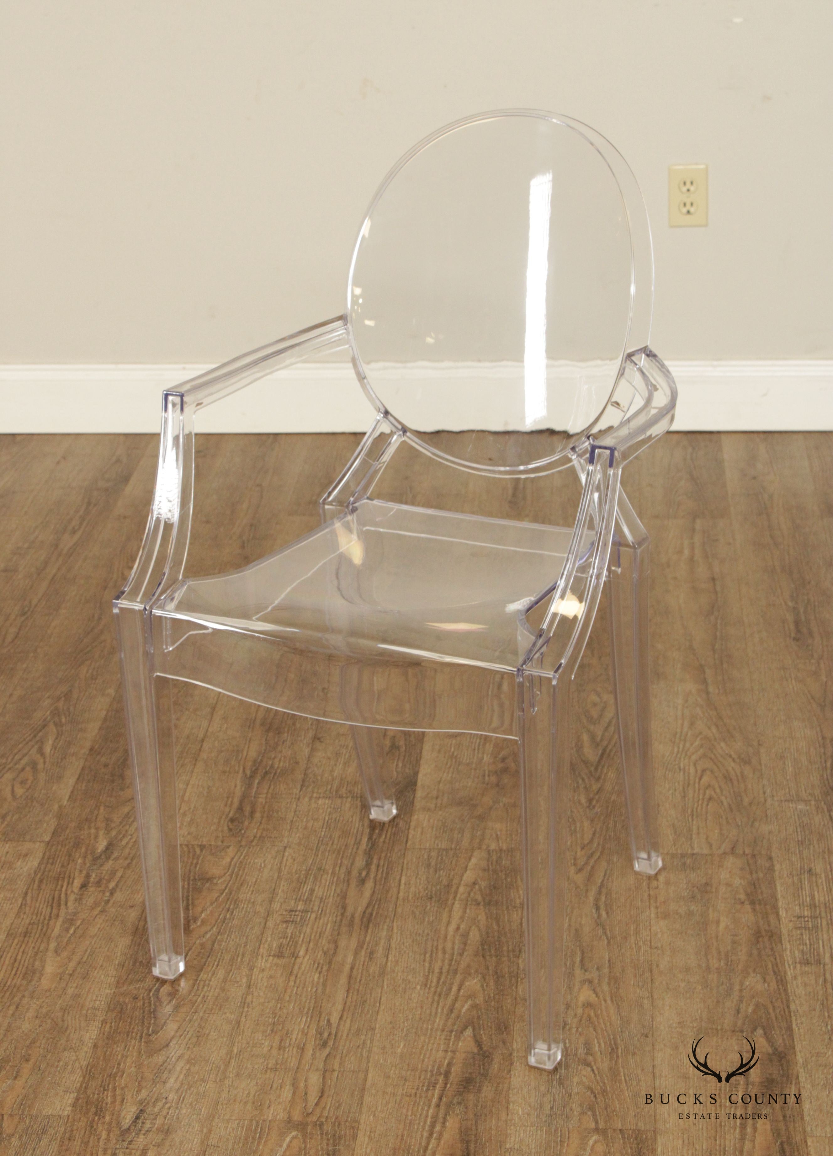 Modern Style Pair Ghost Lucite Arm Chairs