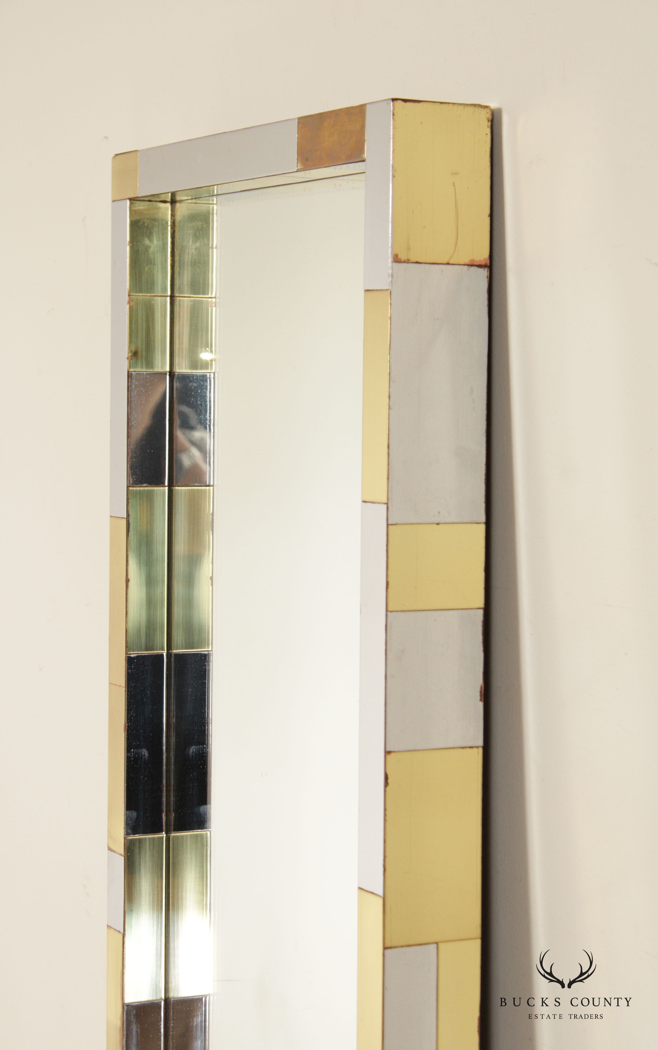 Paul Evans 'Cityscape' Brass and Chrome Full Length Mirror