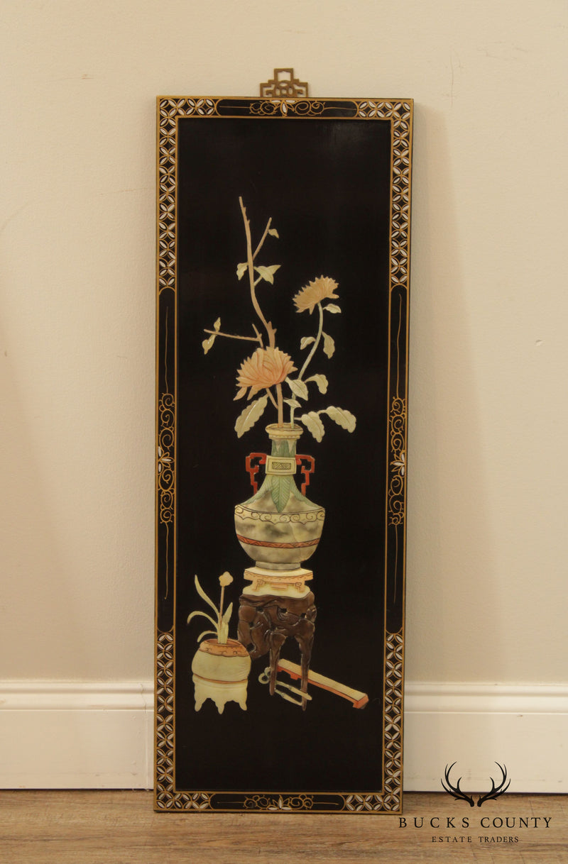 Vintage Chinese Lacquered Carved Soapstone Panels