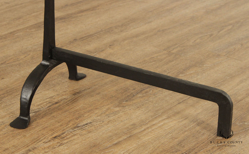 Arts and Crafts Style Quality Pair of Iron and Brass Andirons