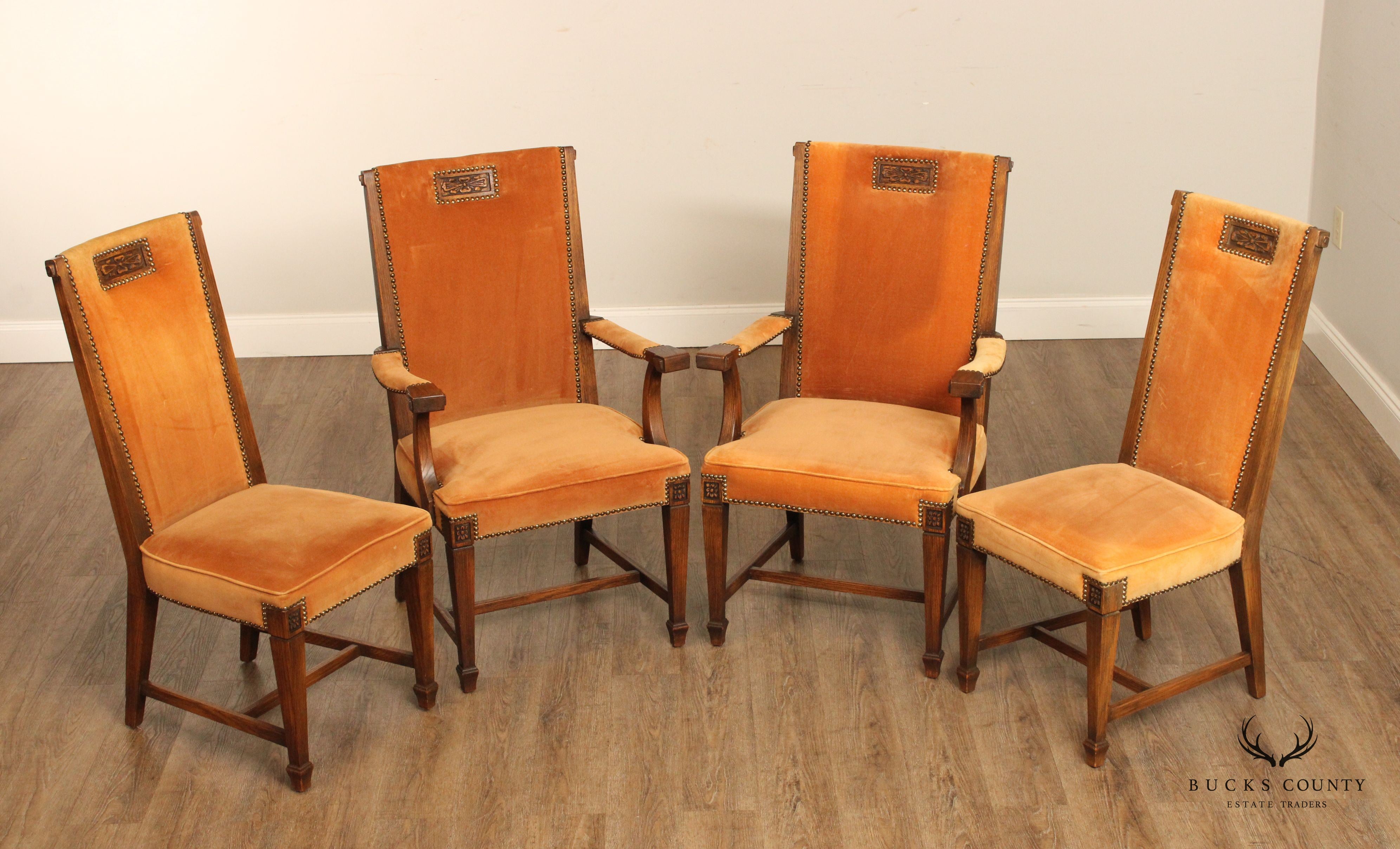 Romweber Viking Oak Set of Four Upholstered Dining Chairs