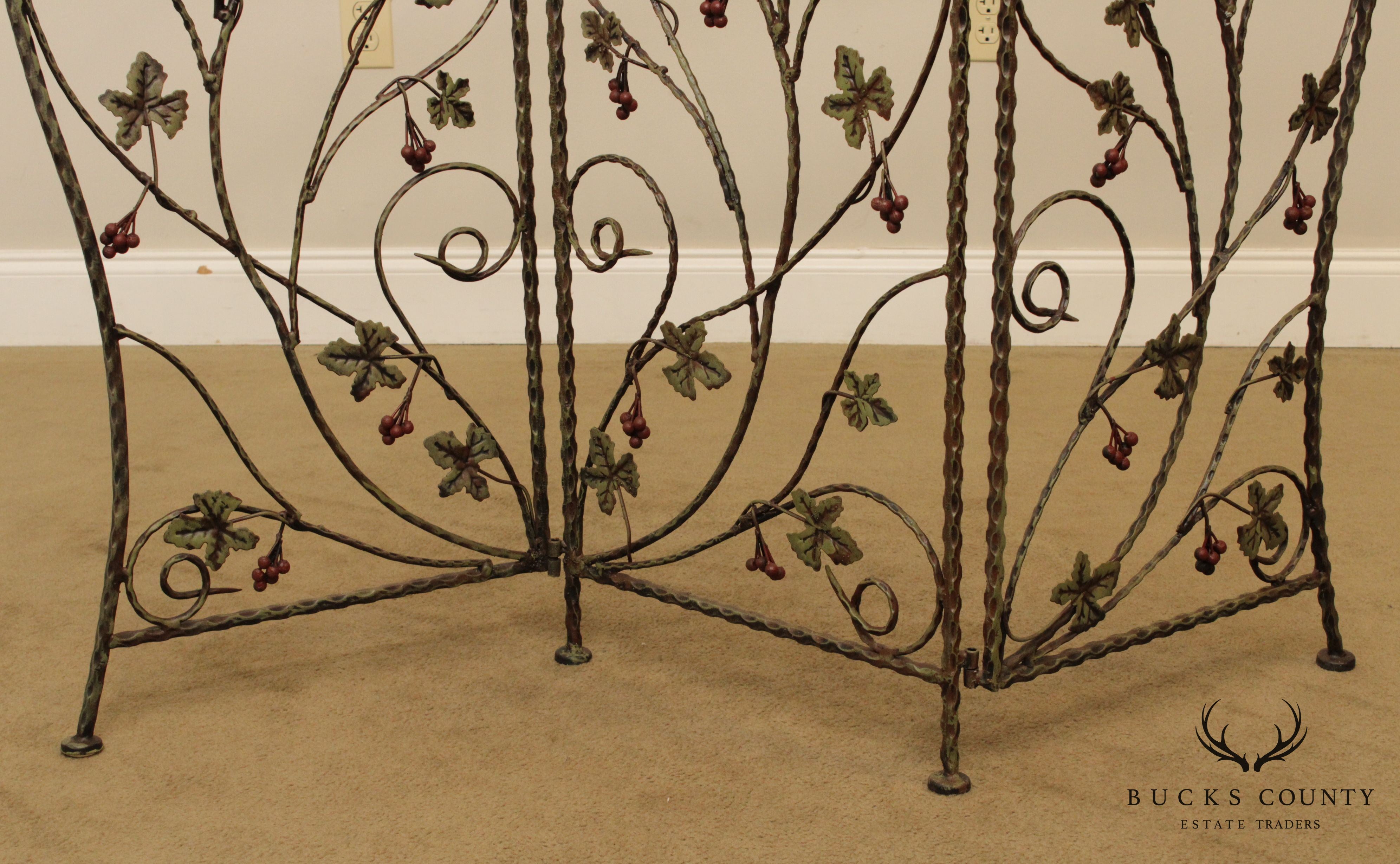 Quality Wrought Iron 3 Panel Leaf & Berries Room Divider Folding Screen