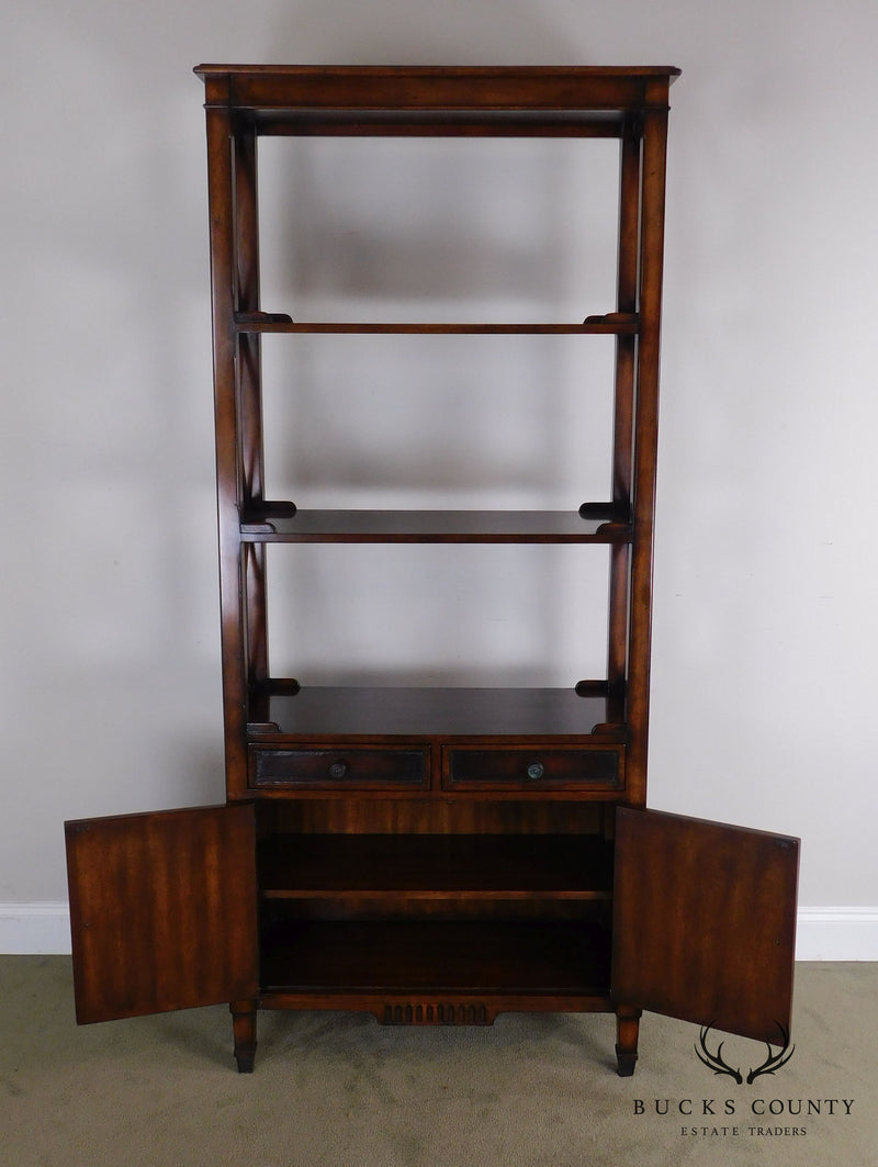 Hickory White Regency Style Mahogany Etagere Bookcase with Leather