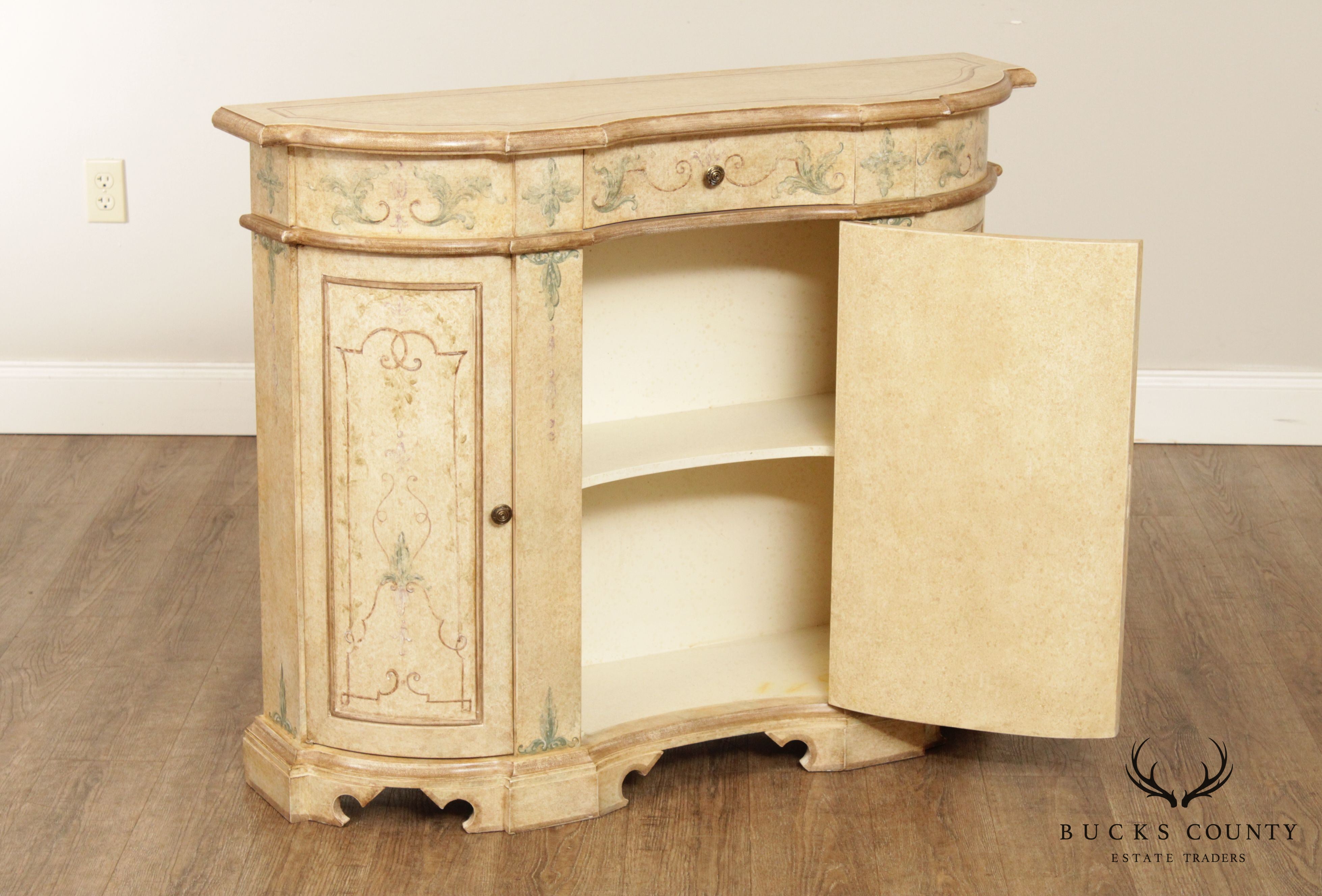 Italian Venetian Hand Painted Serpentine Front Console