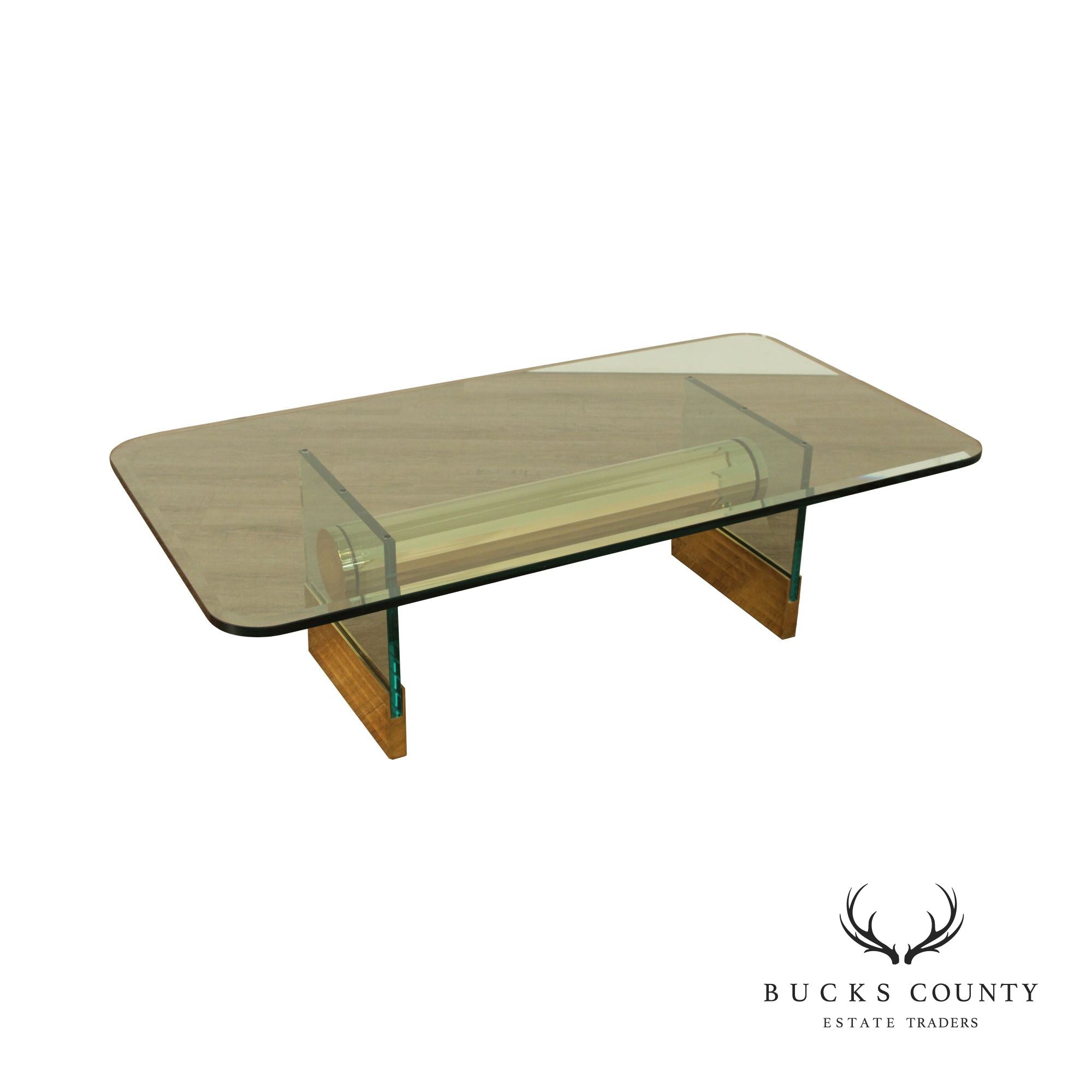 Postmodern Sculptural Glass and Brass Coffee Long Table