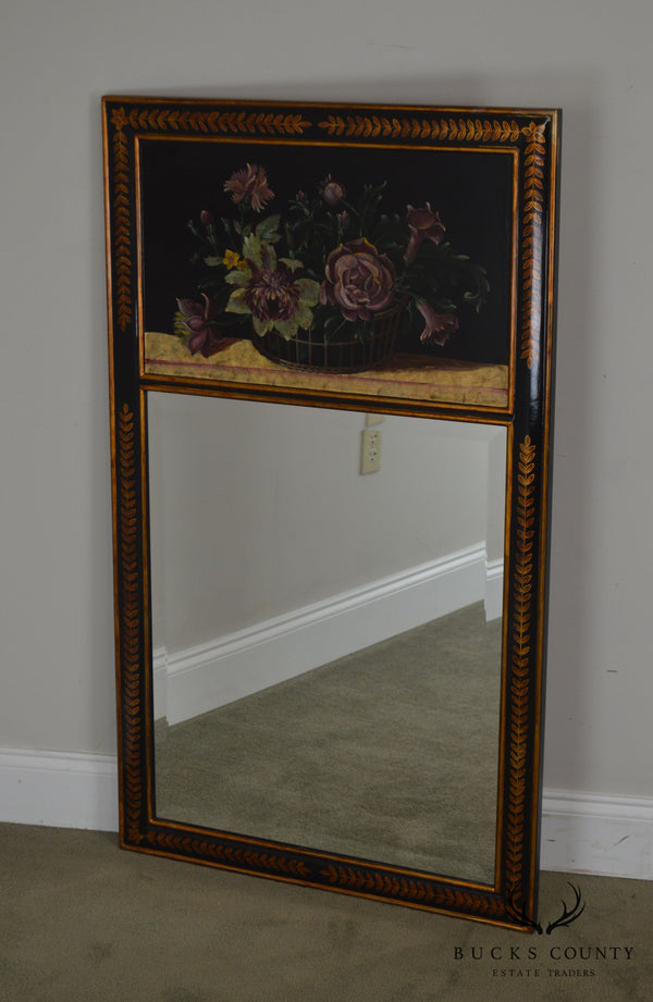 Quality Black & Gold Frame Trumeau Mirror with Hand Painted Flowers