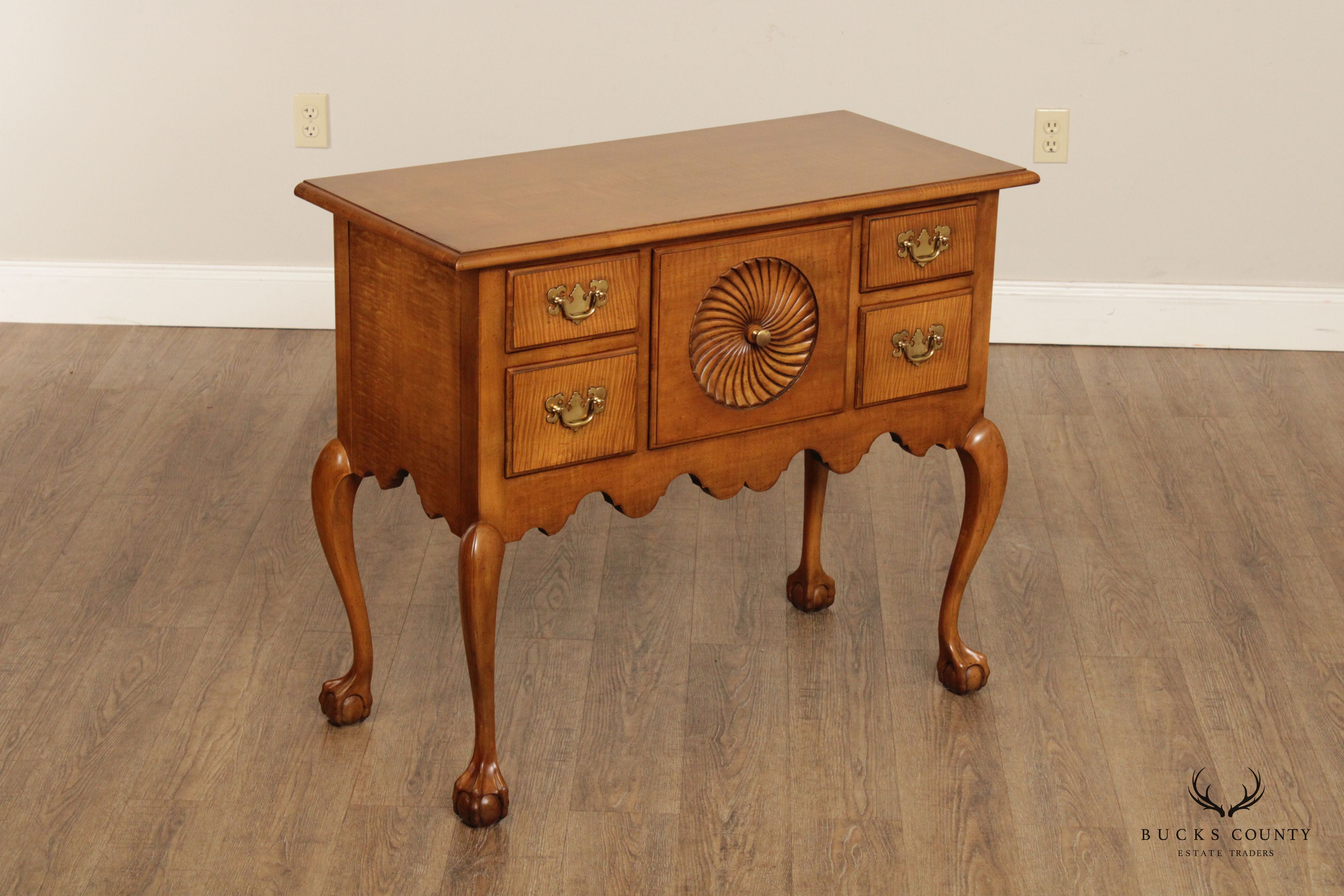 Baker Furniture Chippendale Style Tiger Maple Lowboy