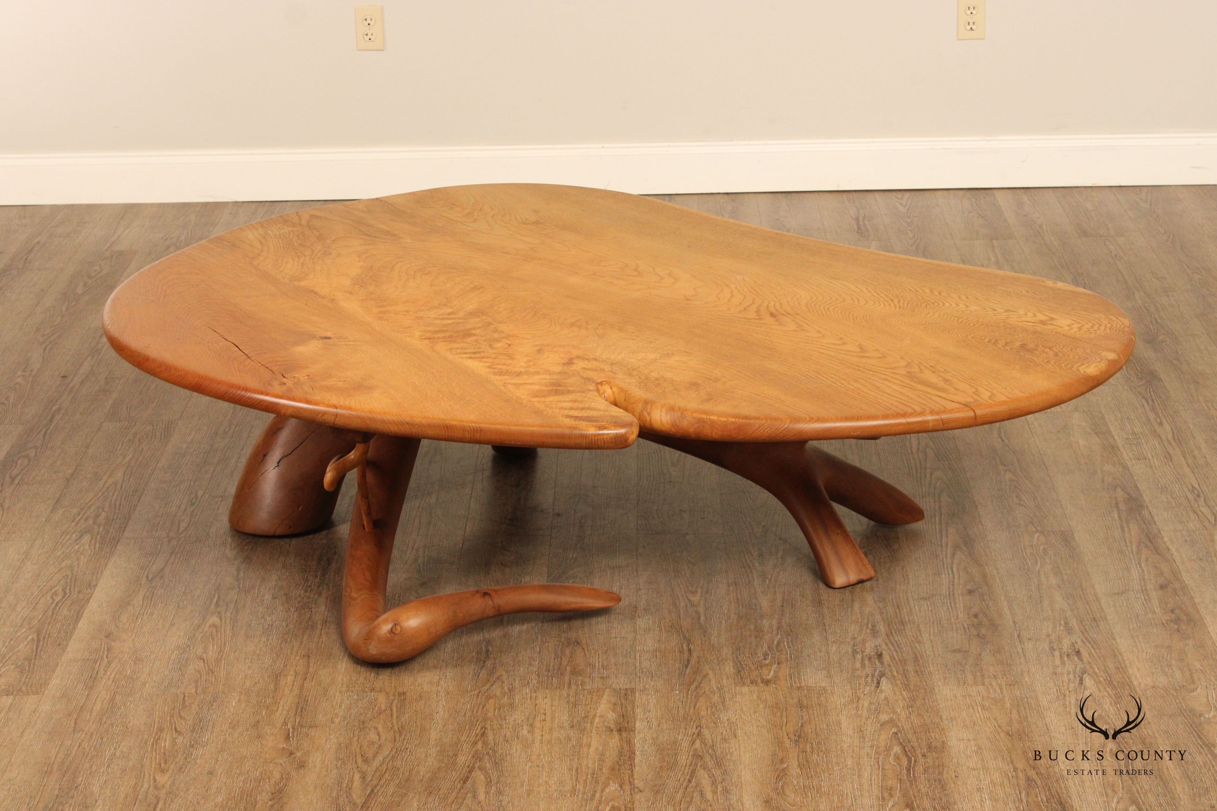 Studio Crafted Large Organic Modern Freeform Oak and Cherry Coffee Table