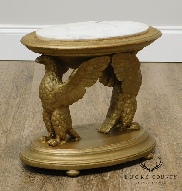Antique Gilt Wood Carved Winged Eagle Small Marble Top Side Table
