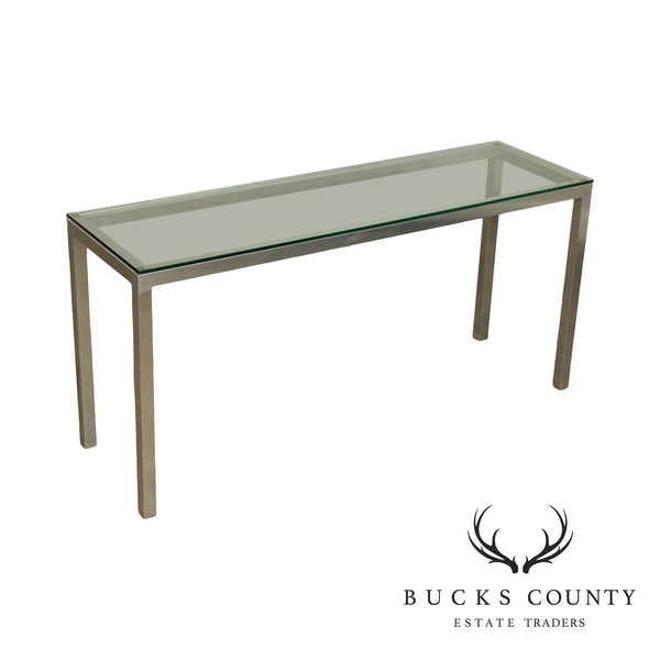 Mid Century Modern Chrome, Glass Top Parsons Console Table