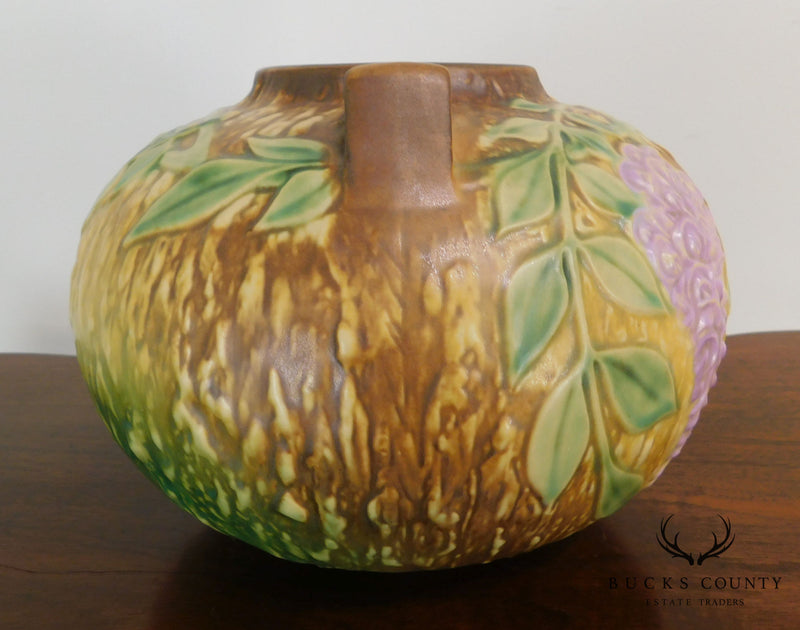 Roseville "Wisteria" Double-Handled Bulbous Vase in Tan