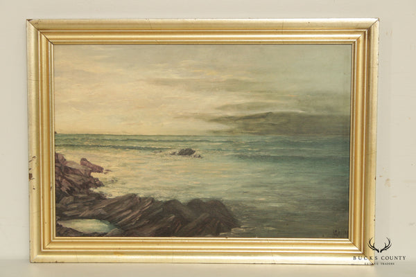 Antique Early 20th C. Seascape Oil Painting, Illegible signed