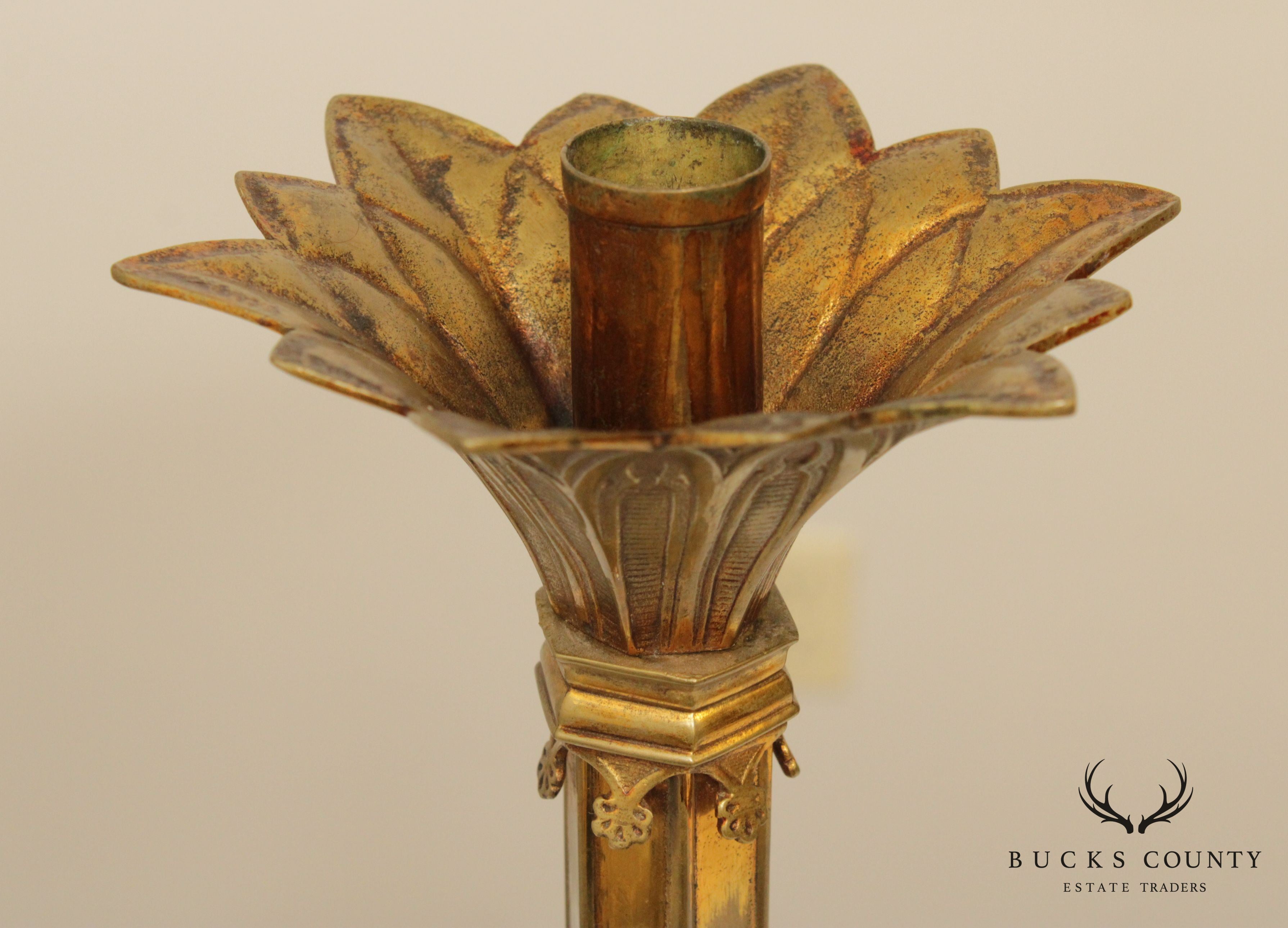 Antique Gothic Style Bronze Candle Holder