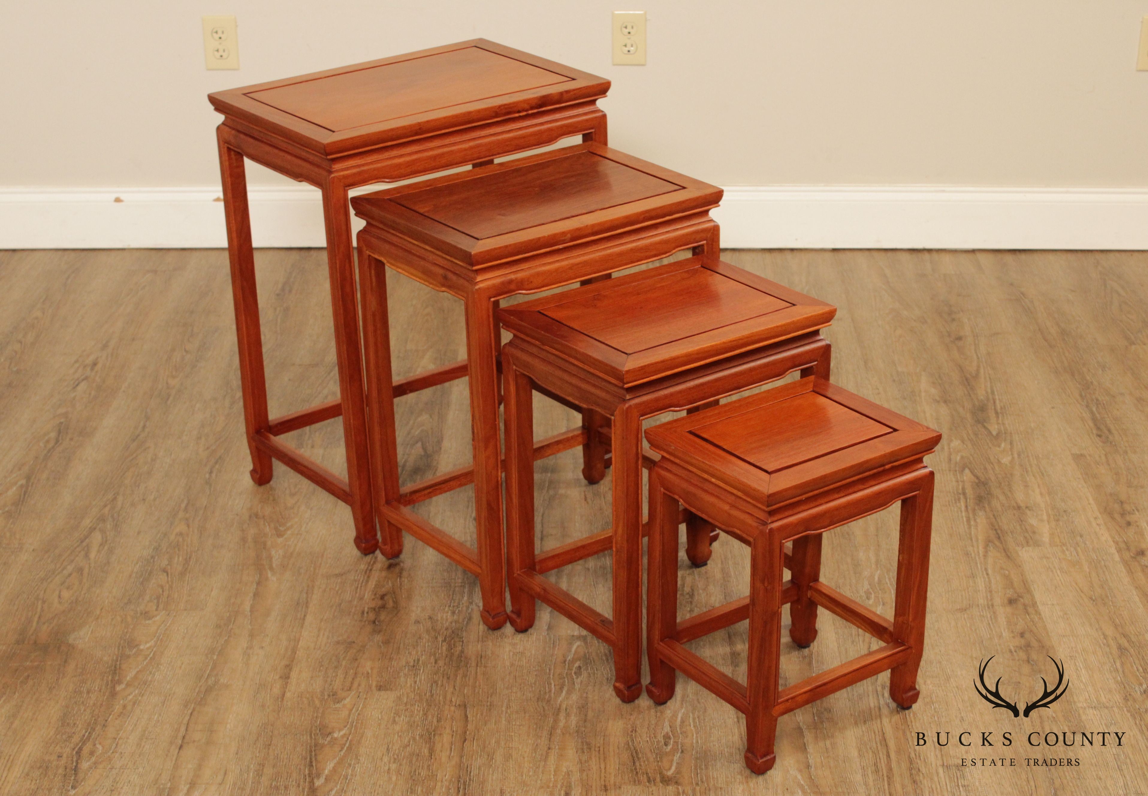 Vintage Asian Hard Wood Nesting Set 4 Tables