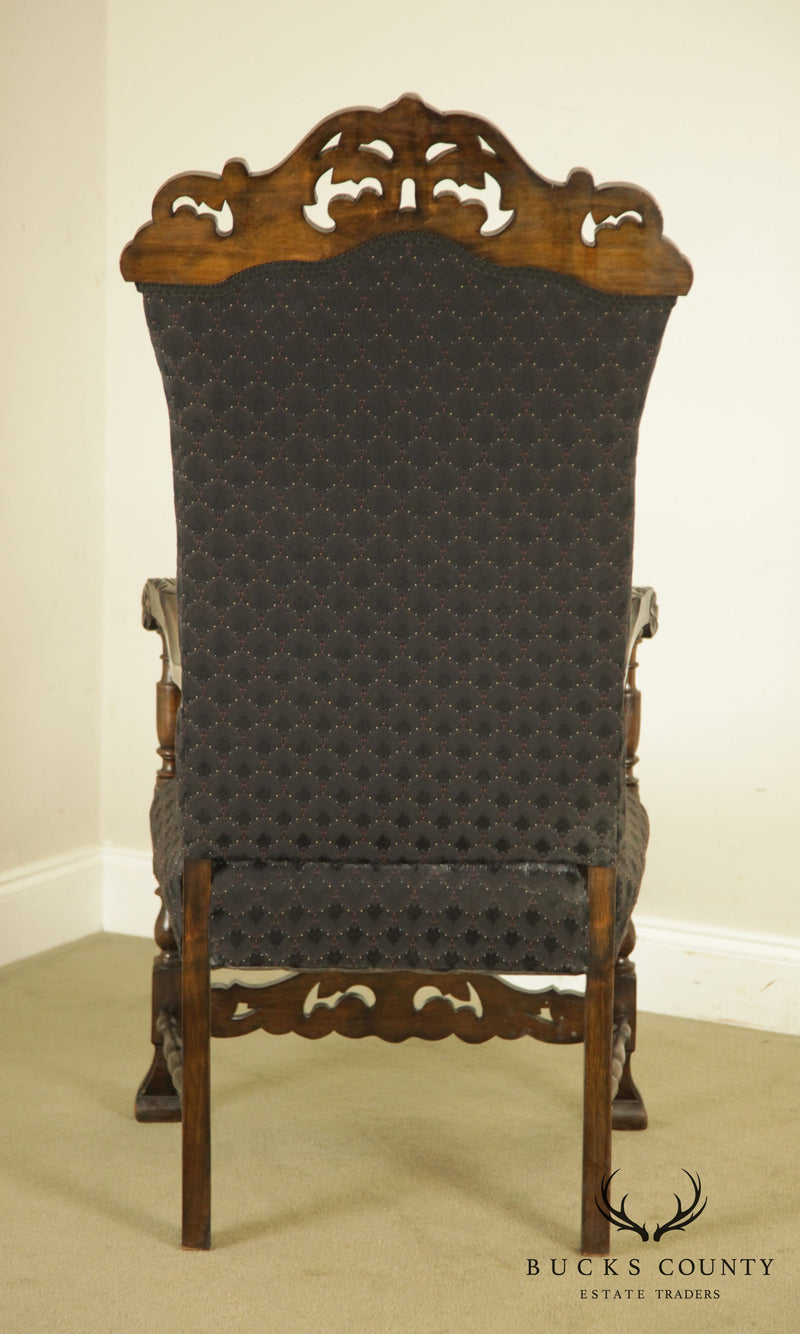 Antique Early 20th Century Renaissance Style Carved Walnut Throne Chair