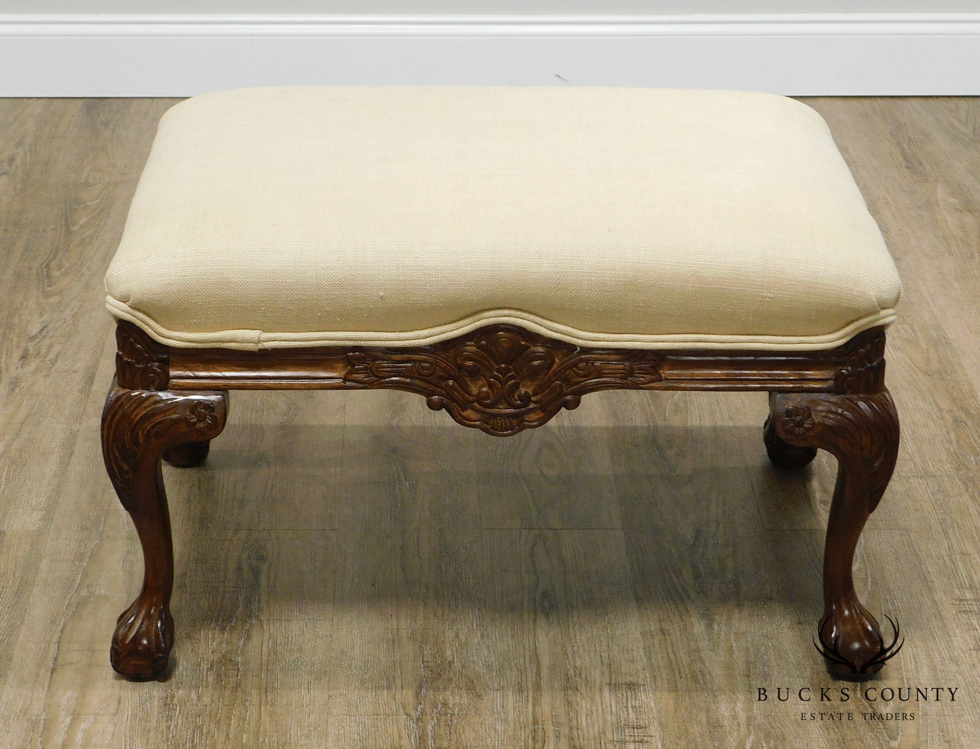 Sherrill Georgian Style Carved Claw Foot Ottoman