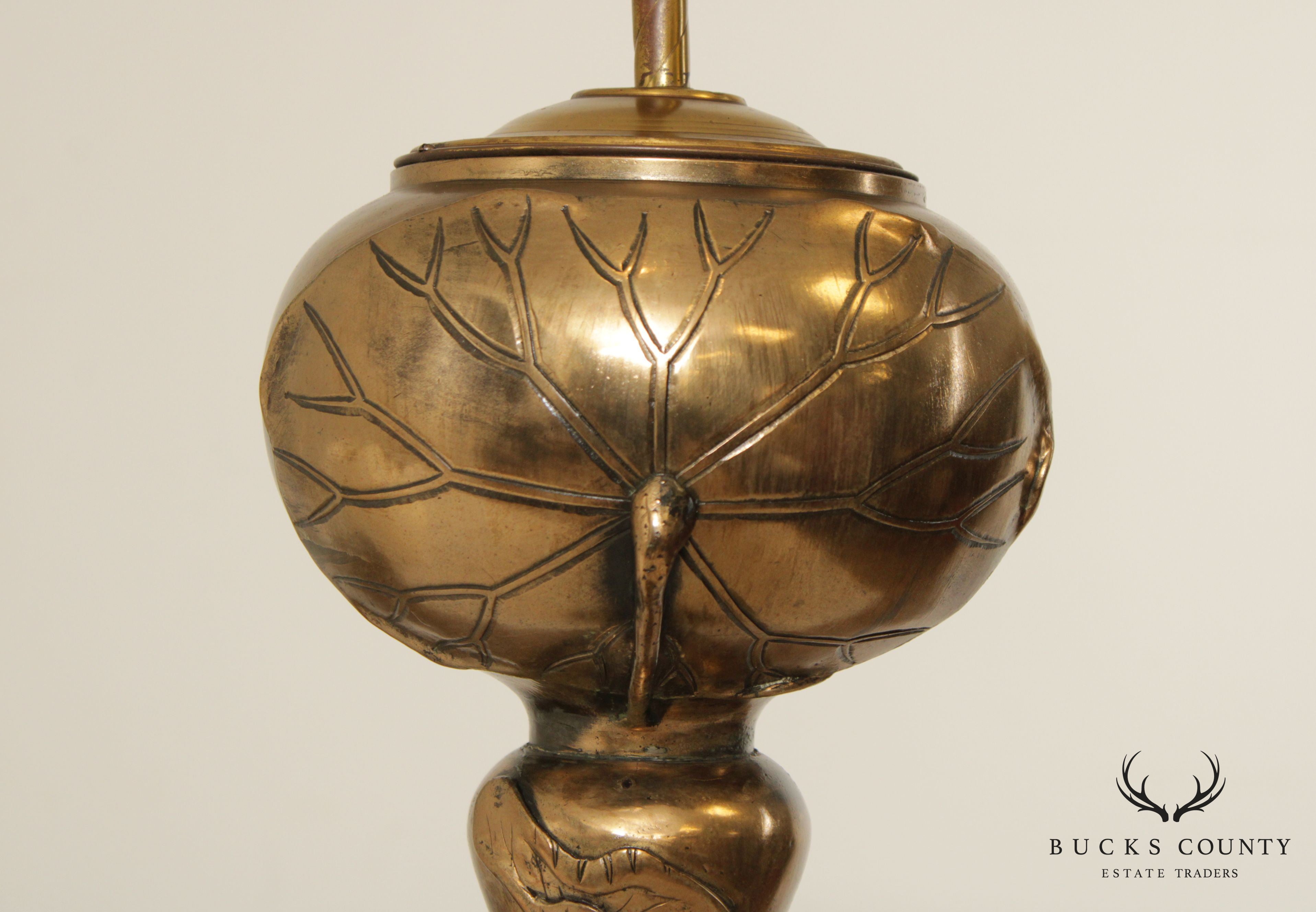 Art Nouveau Style Water Lilies Brass Table Lamp