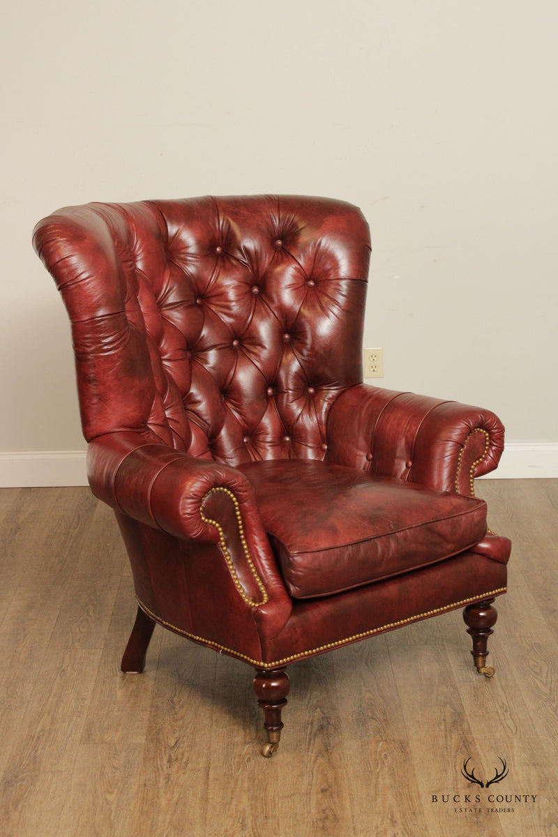 EJ Victor Pair of Tufted Leather 'Kensington' Club Chairs and Matching Ottoman