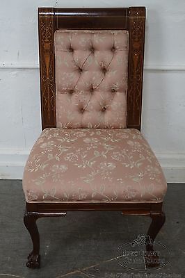 Horner Antique Marquetry Inlaid Mahogany Claw Foot Slipper Chair