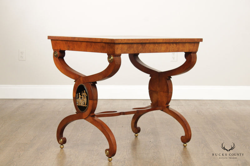 Neoclassical Style Pair of Burlwood Medallion Side Tables