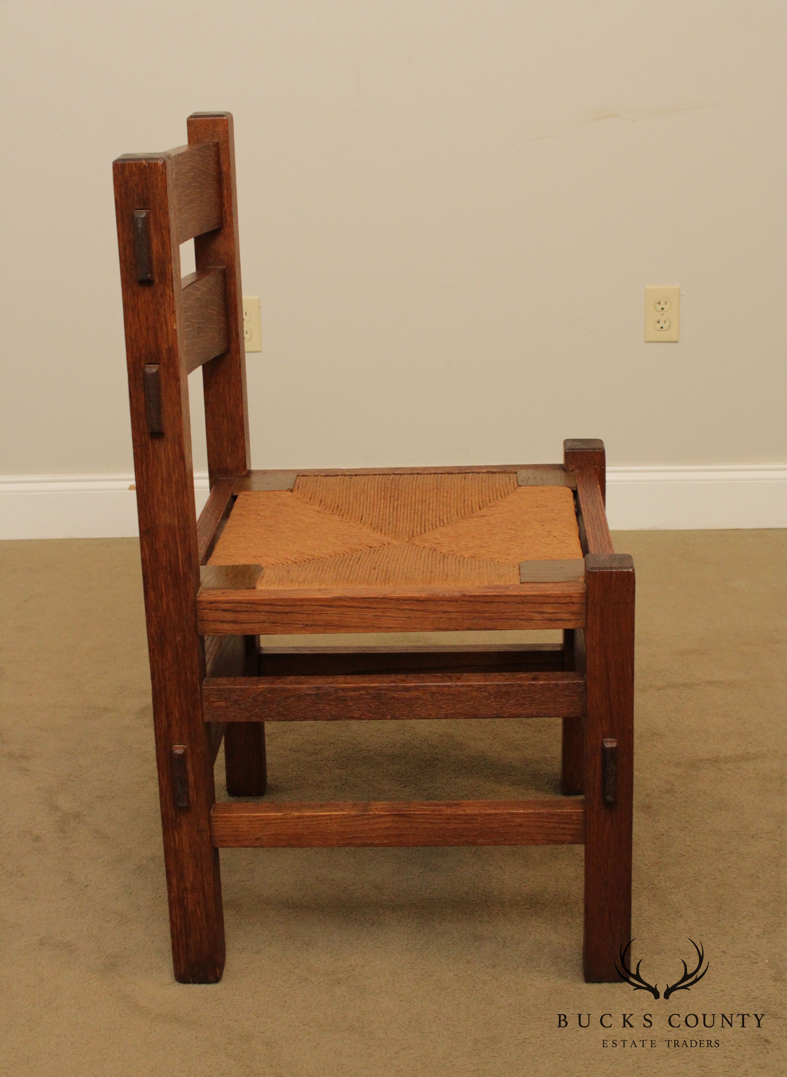 Antique Mission Oak Arts & Crafts Period Rush Seat Side Chair