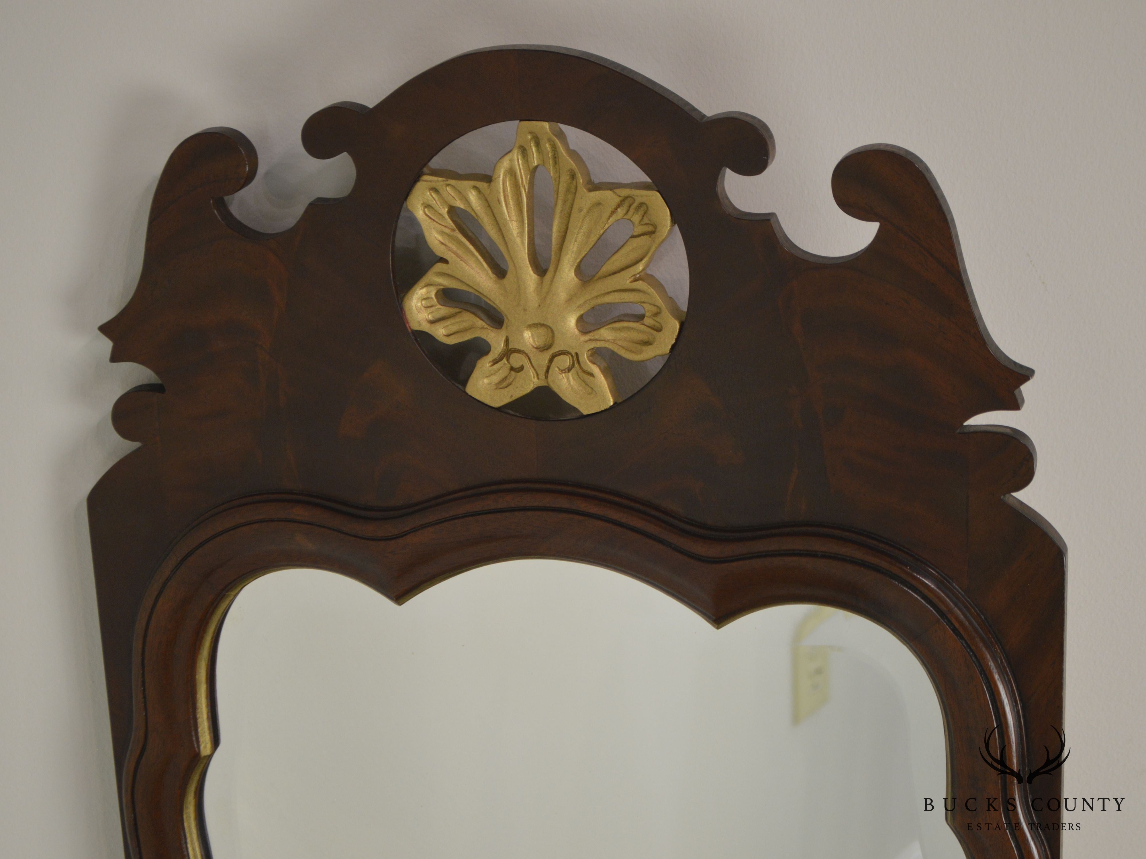 Georgian Style Quality Beveled Mirror Flame Mahogany Pierced Giltwood Carved Looking Glass