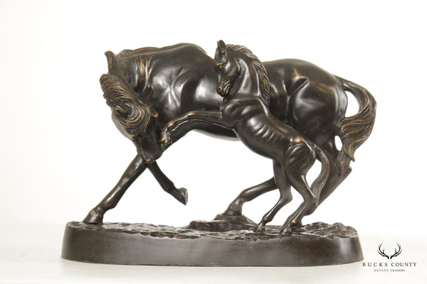 20th Century 'Mare and Colt' Bronze Horse Statue