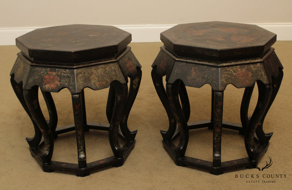 Vintage Pair Chinoiserie Decorated Taborets, Stands