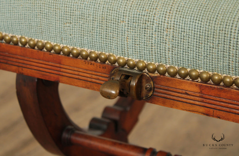 Antique 19th C. Victorian Walnut and Needlepoint Adjustable Bench