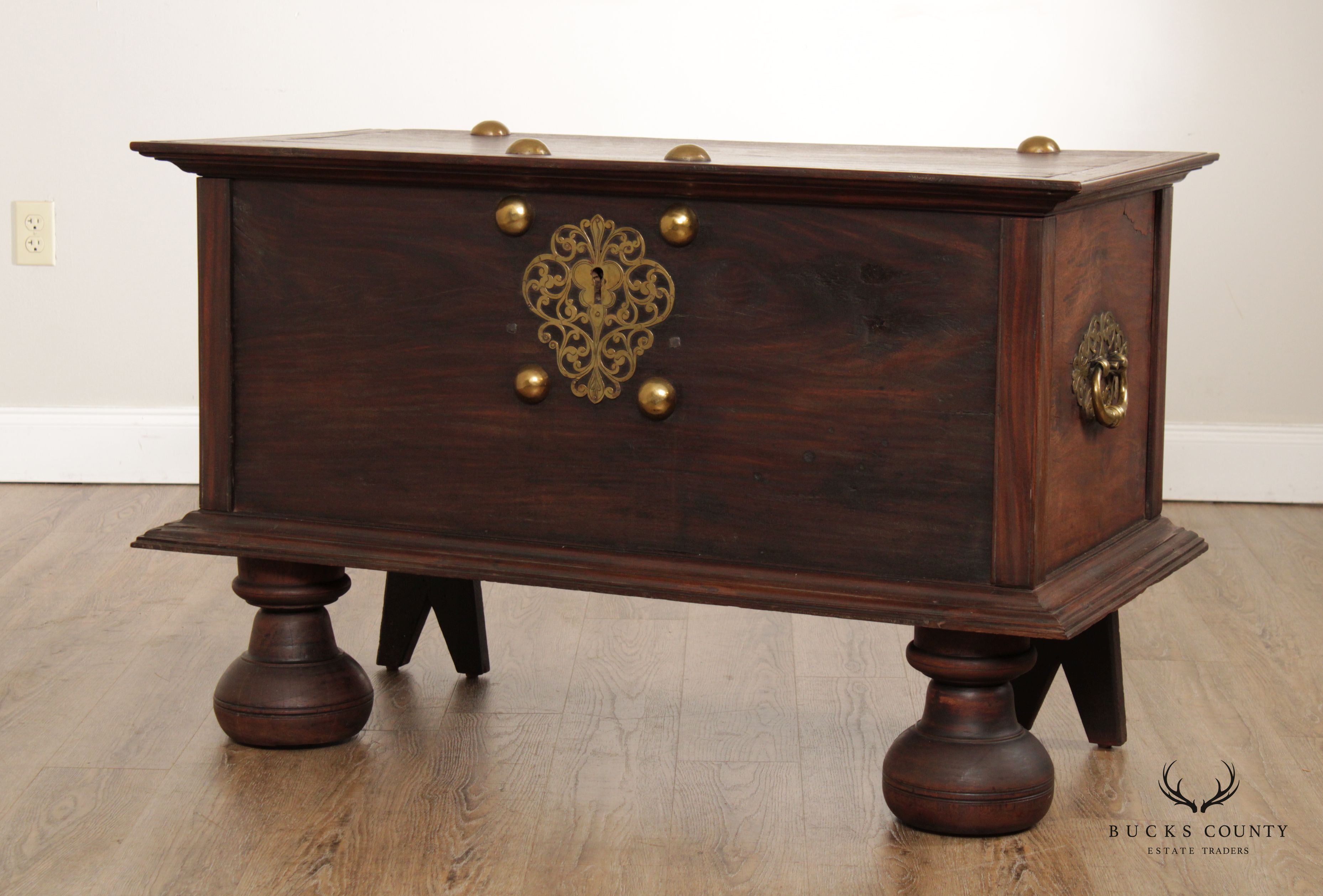 18th Century Continental Brass Mounted Hardwood Blanket Chest