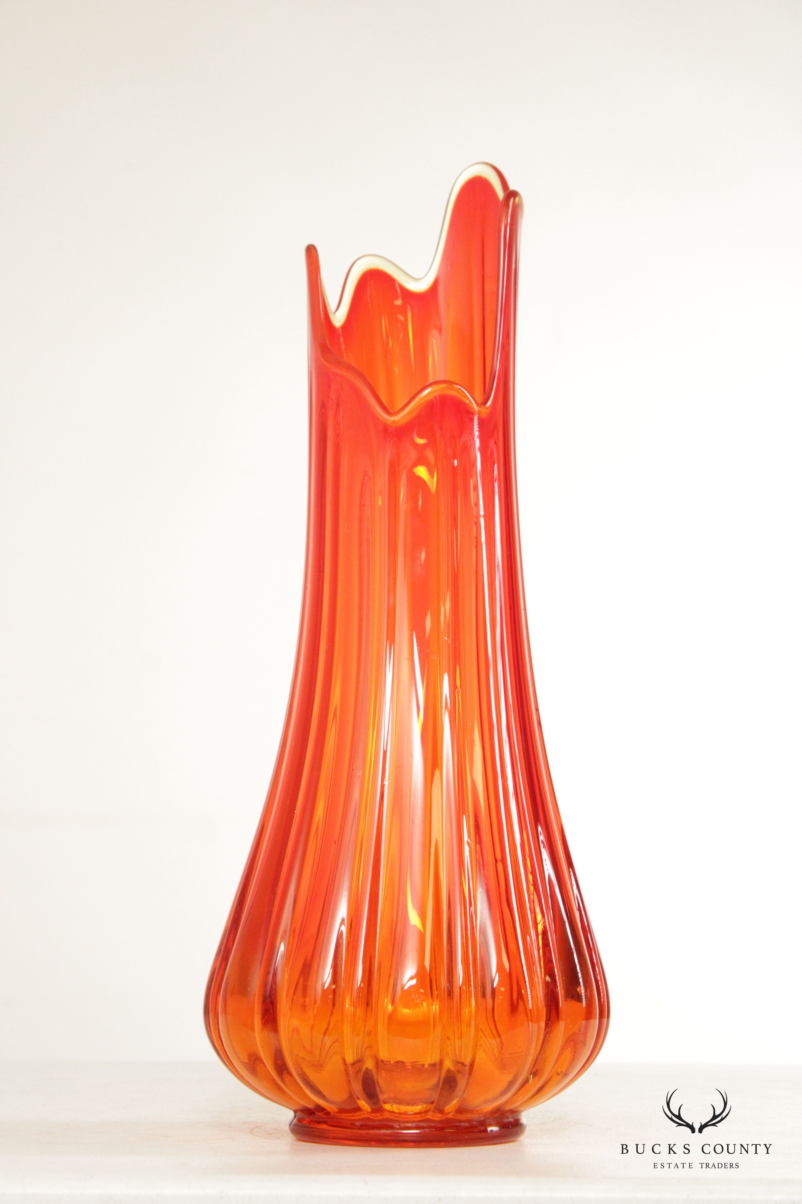 Mid Century Modern Amberina Swung Orange Glass Vase