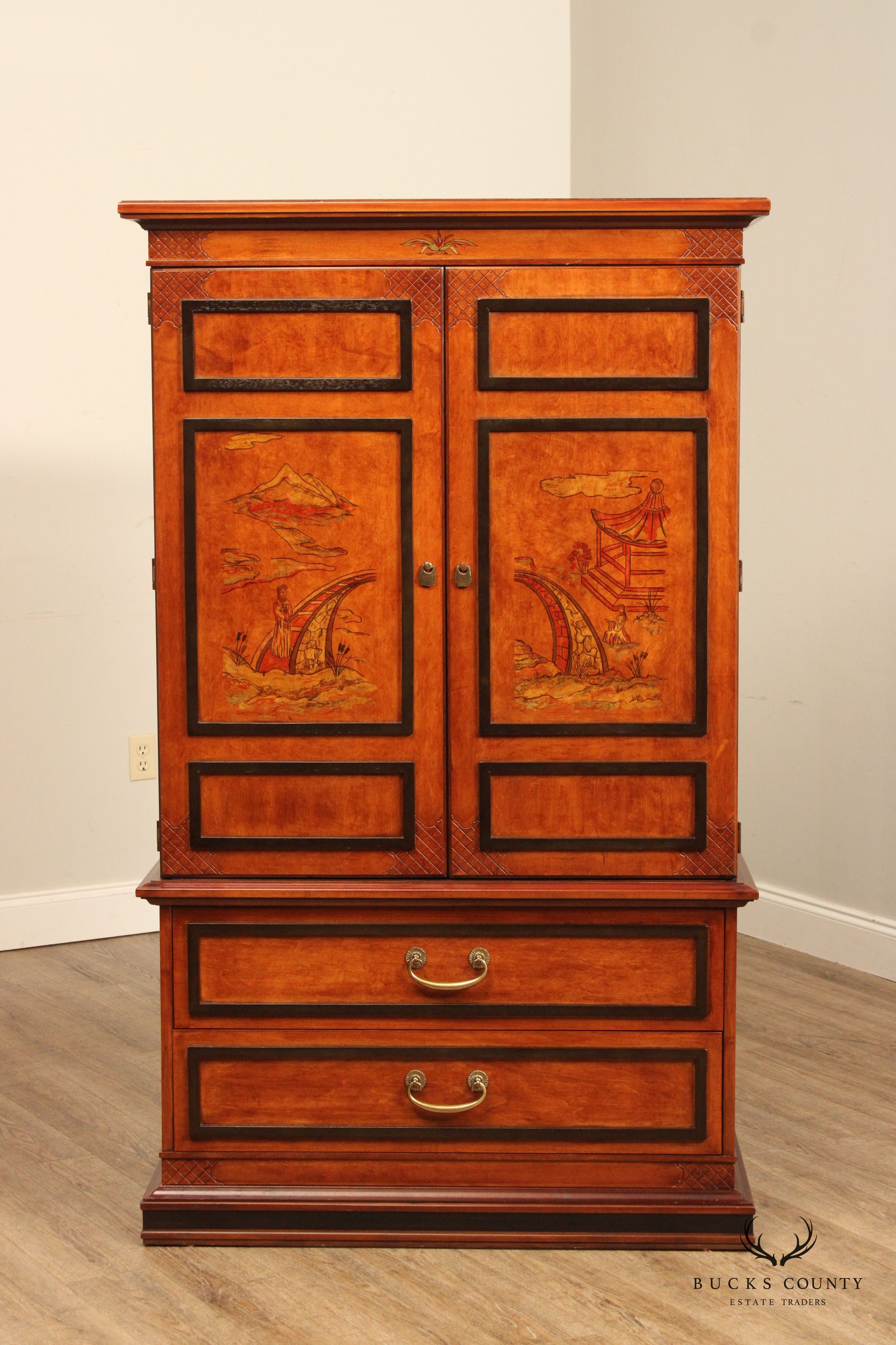 Stanley Furniture Chinoiserie Decorated Burlwood Armoire