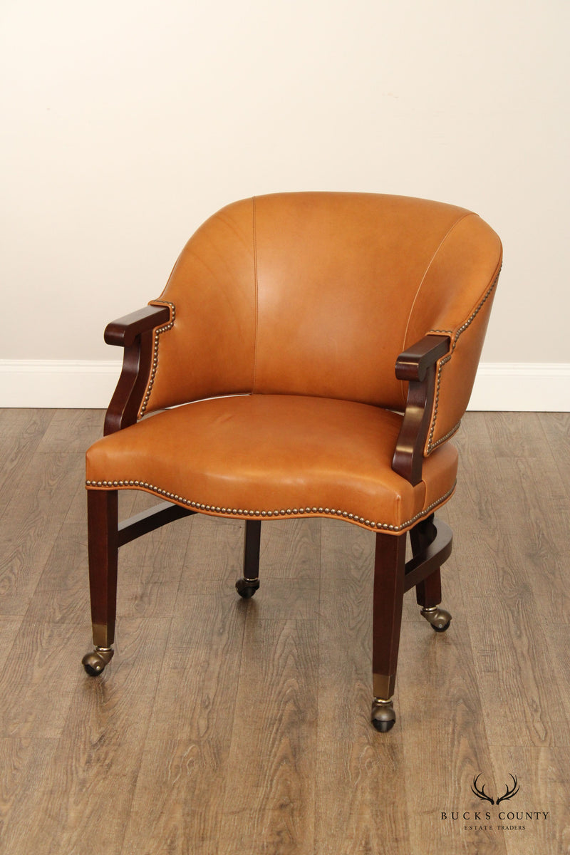 St. Timothy Leather Barrel Chair On Casters