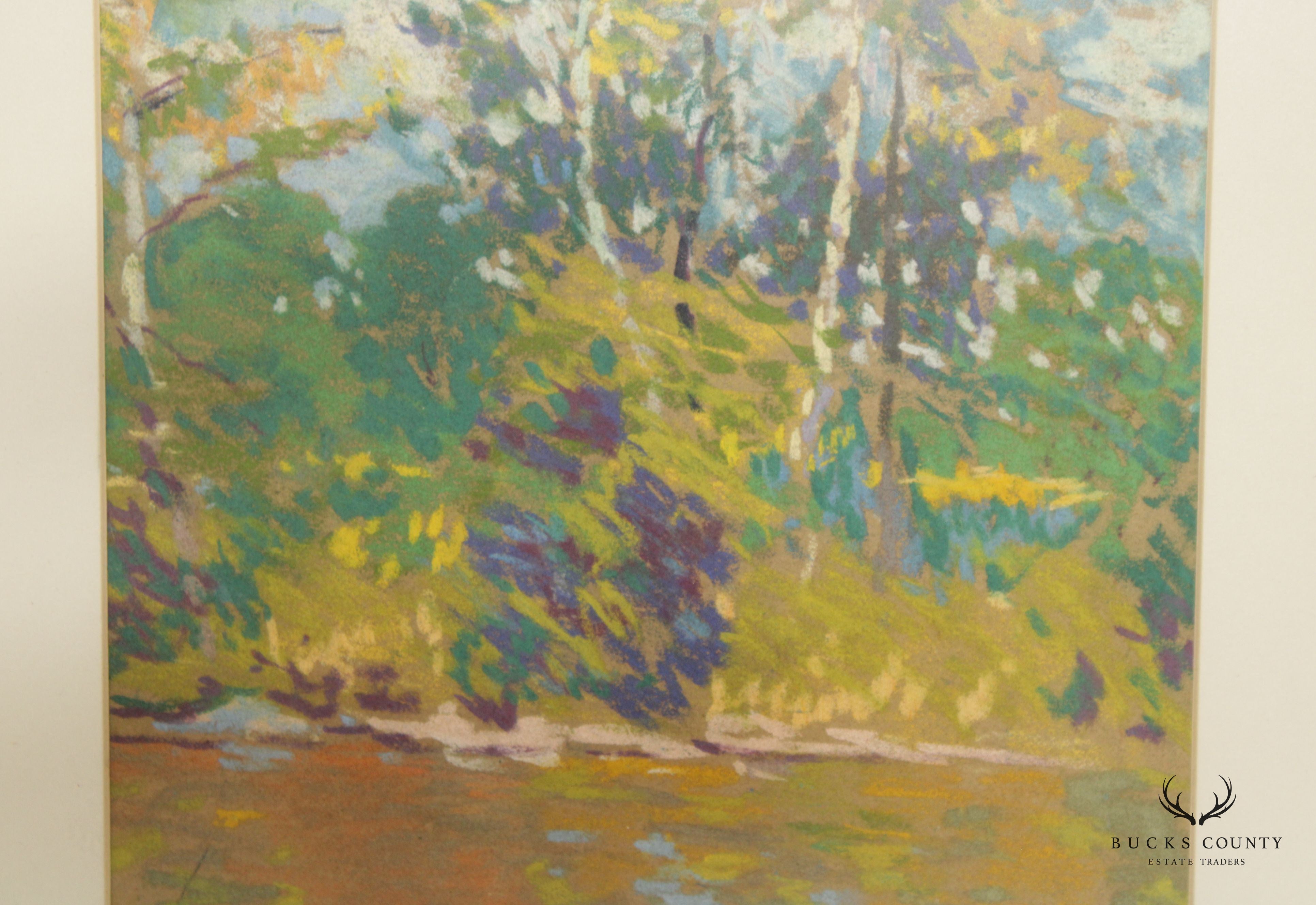 Impressionist Style 'Forrest Green' Pastel Drawings by John J. Dull