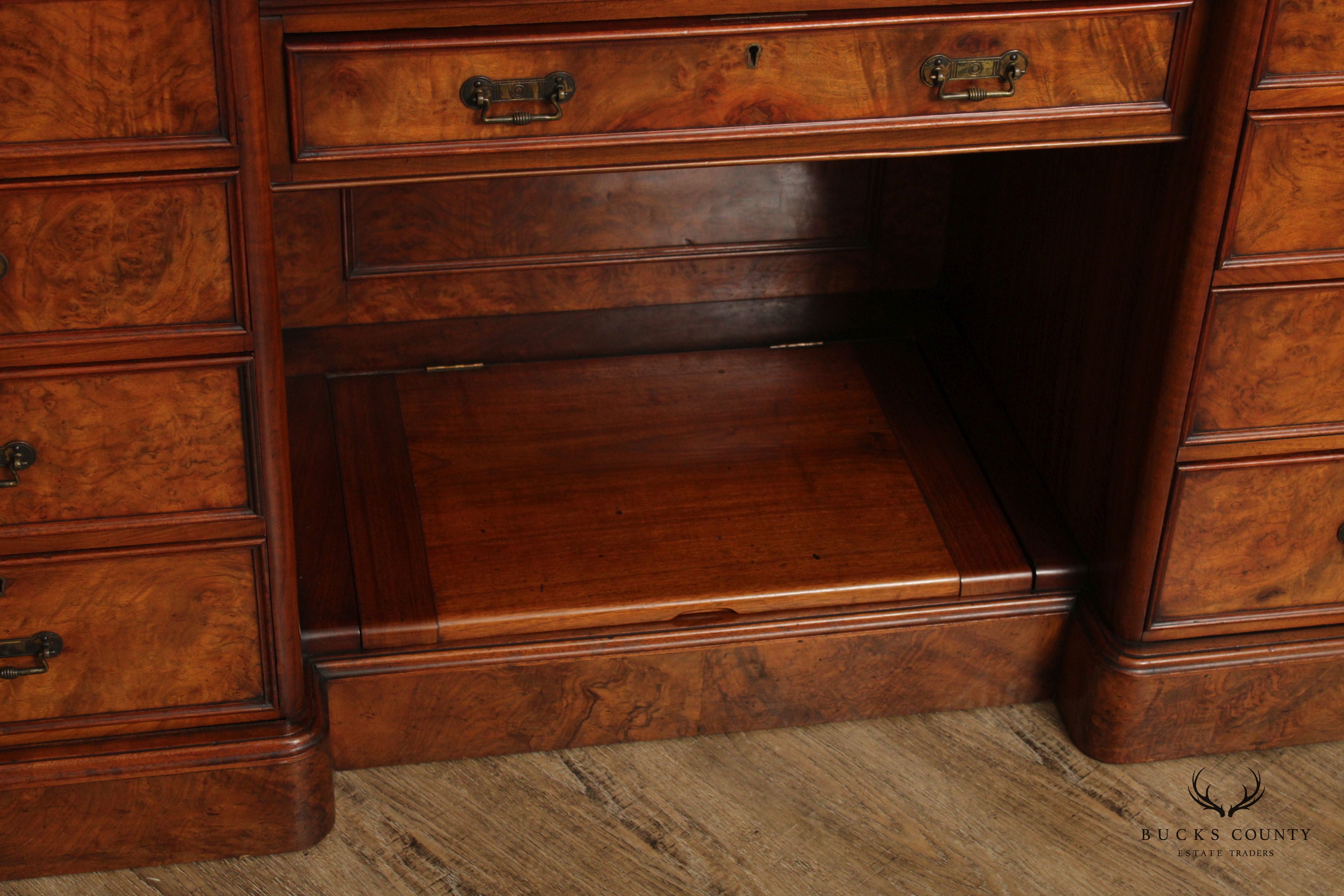 Antique English Victorian Walnut Burl Vanity Dresser with Mirror