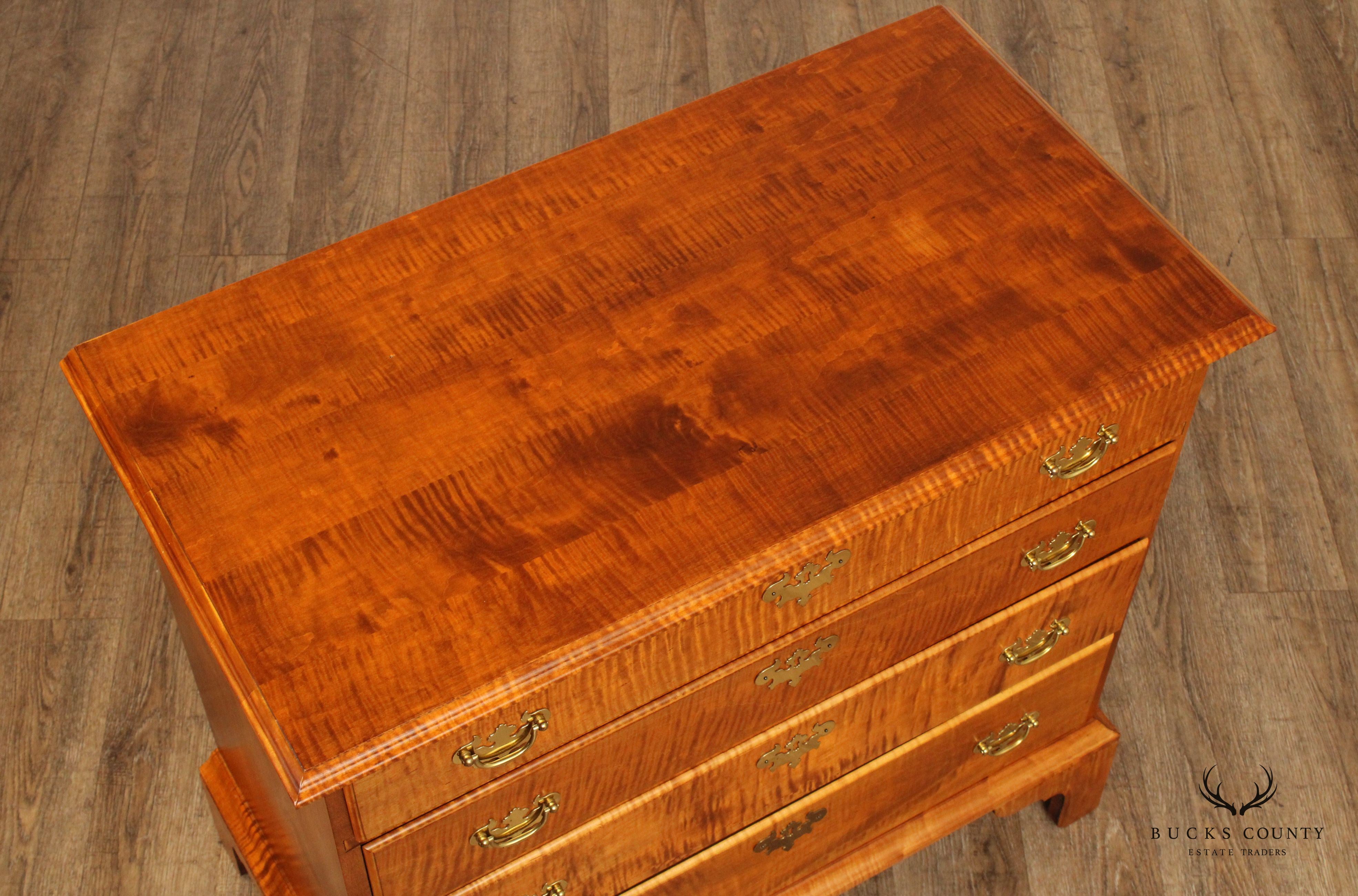 Tiger Maple Custom Crafted Chippendale Style Chest Of Drawers