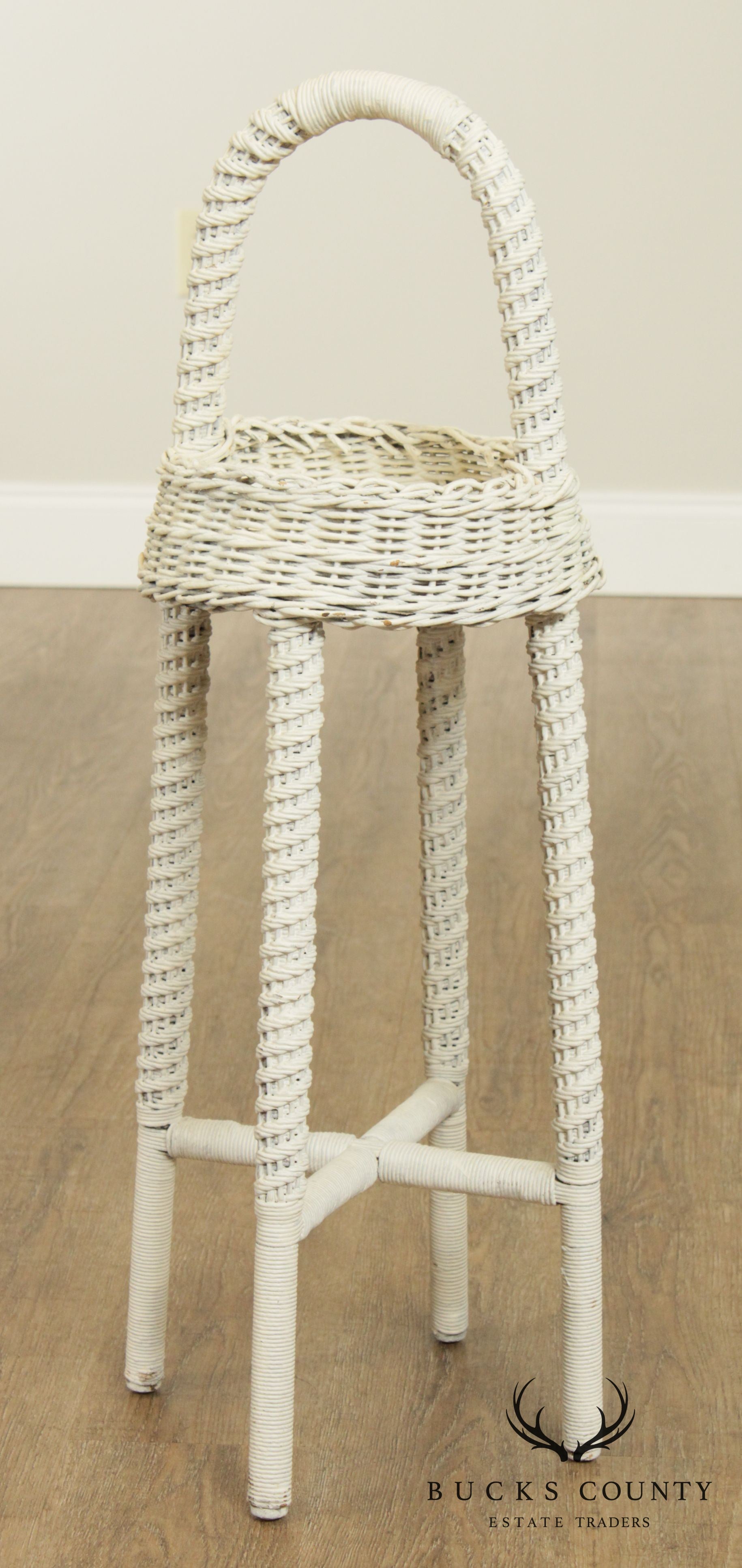 Vintage White Wicker Plant Stand