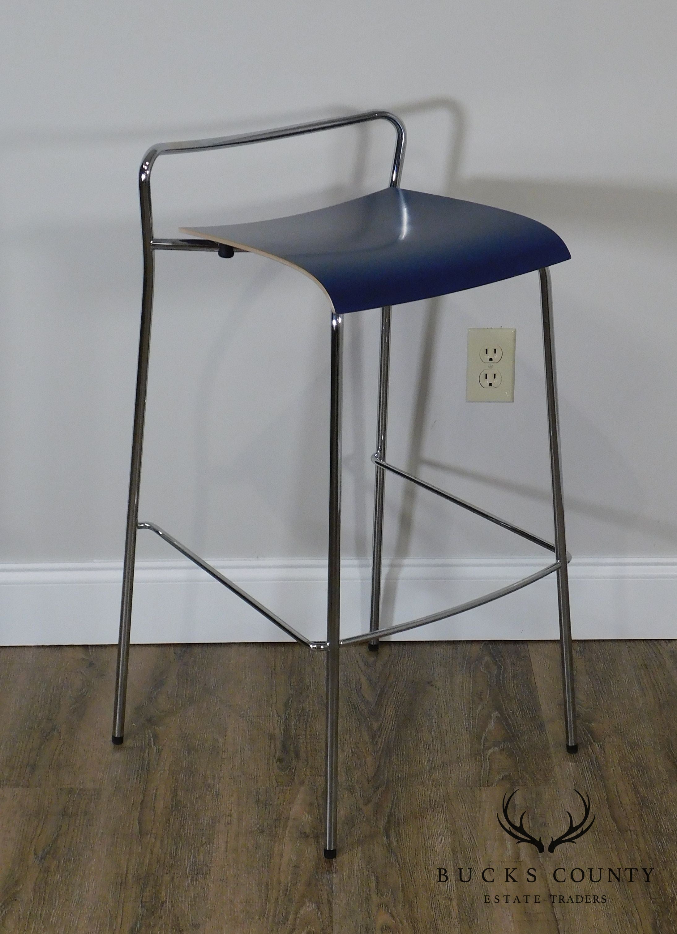 Antti Kotilainen Chrome Frame Blue Seat Piiroinen Bar Stool