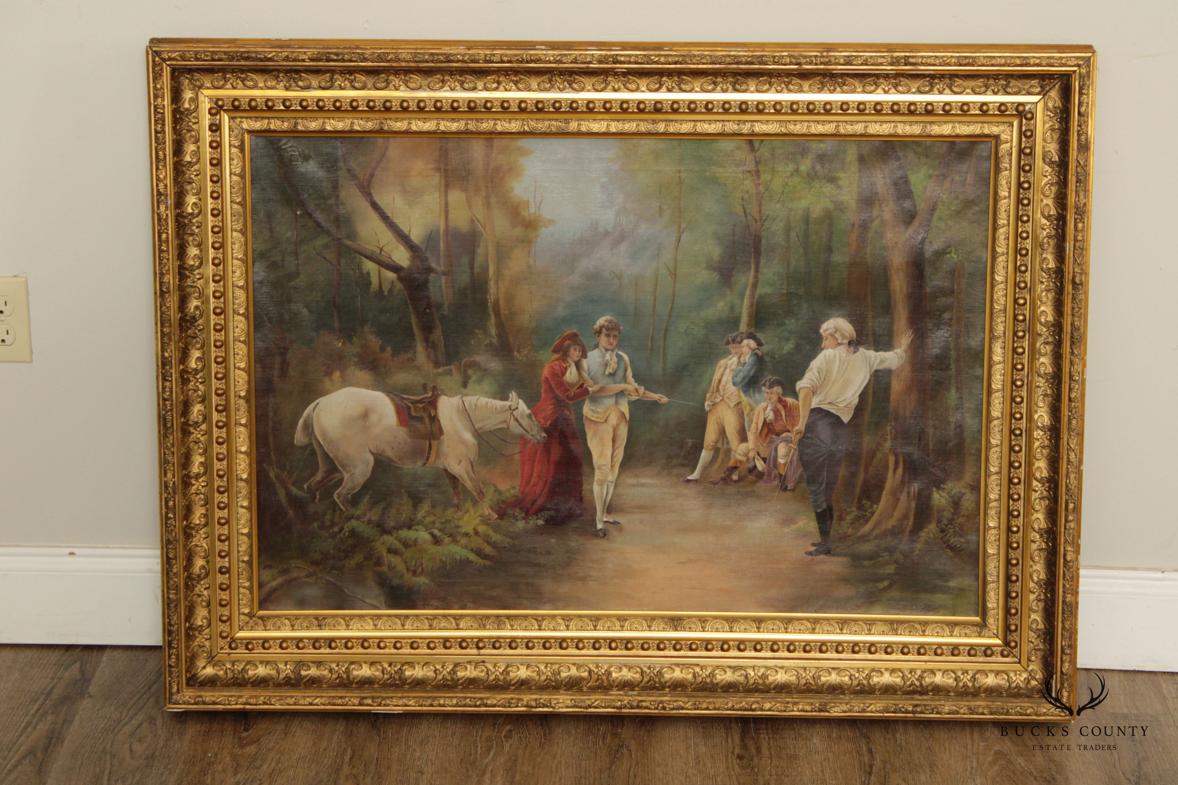 Antique 'Dueling Scene' Original Oil Painting, After Laslett John Pott