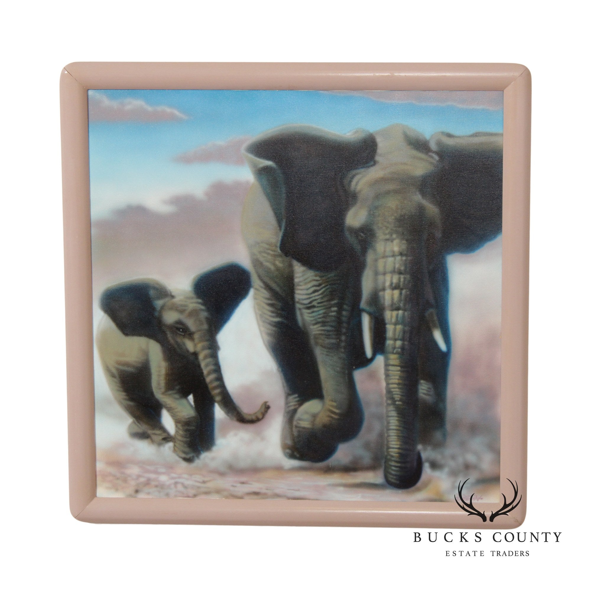 Contemporary Photorealism South African Elephants Original Painting, Signed