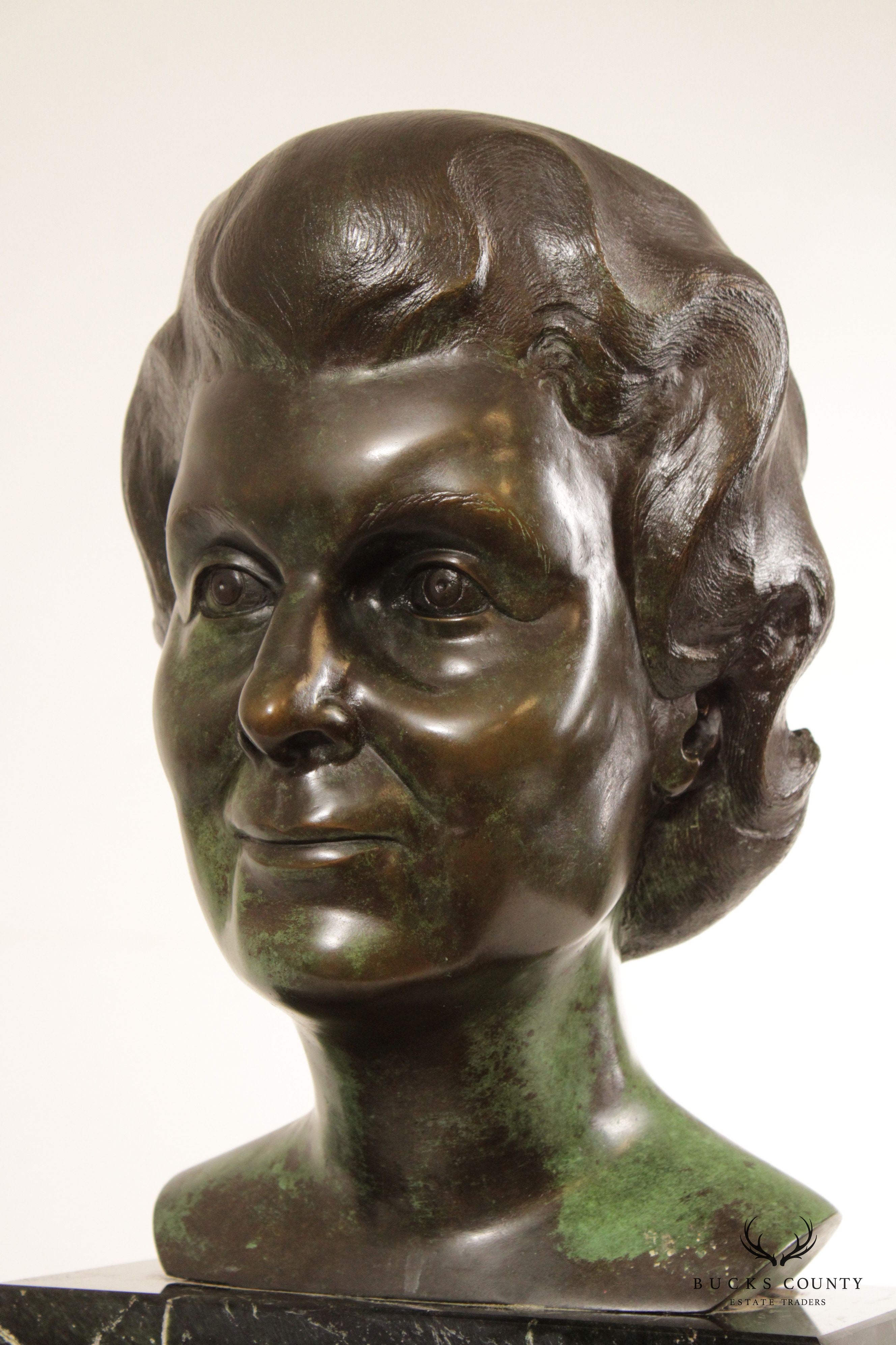 Vintage 1980s Bronze Female Bust by Cathy Hopkins