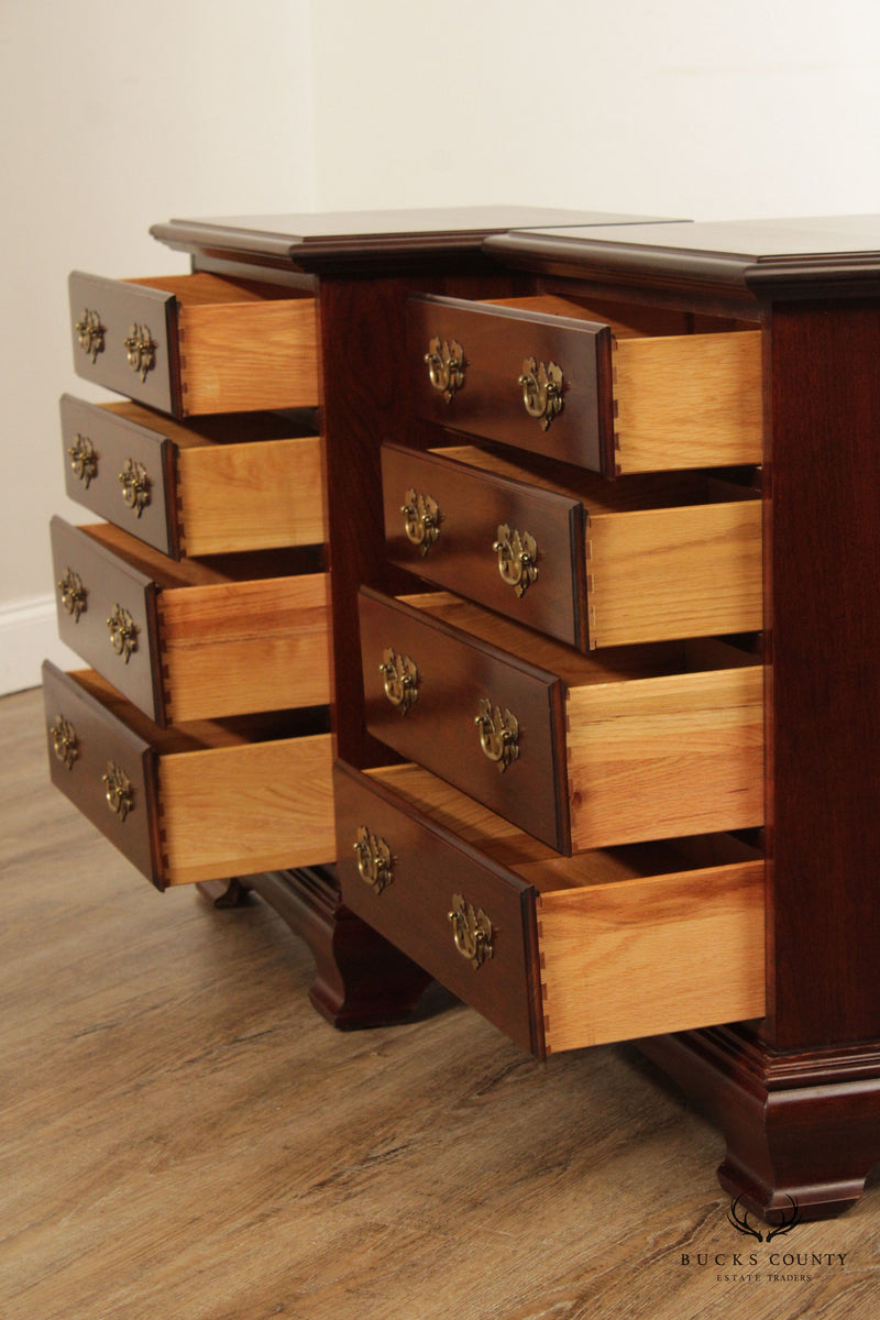 Crescent Chippendale Style Pair of Cherry Nightstand Chests