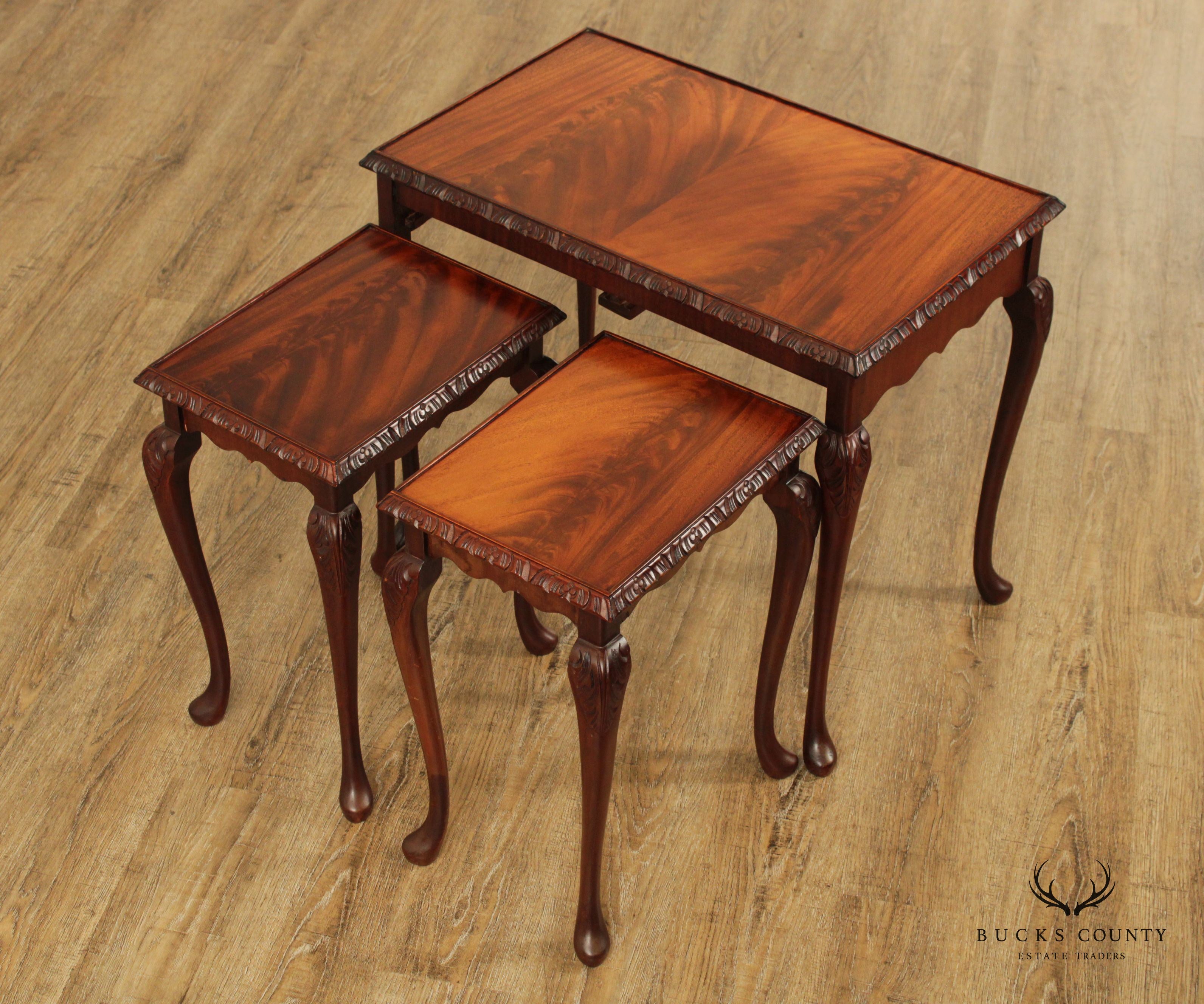 Georgian Style Flame Mahogany Carved Nesting Tables