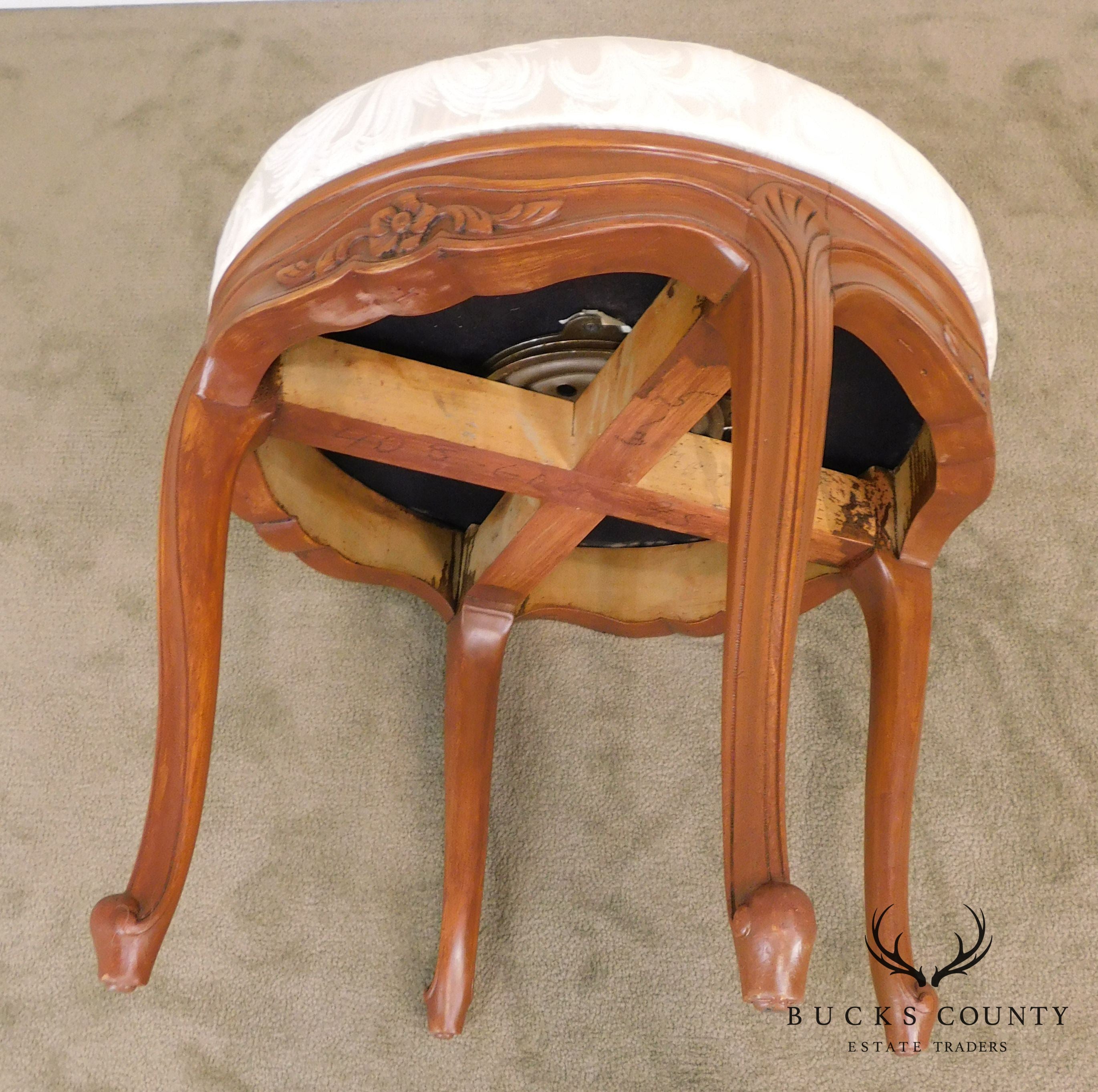 French Louis XV Style Vintage Fruitwood Revolving Stool