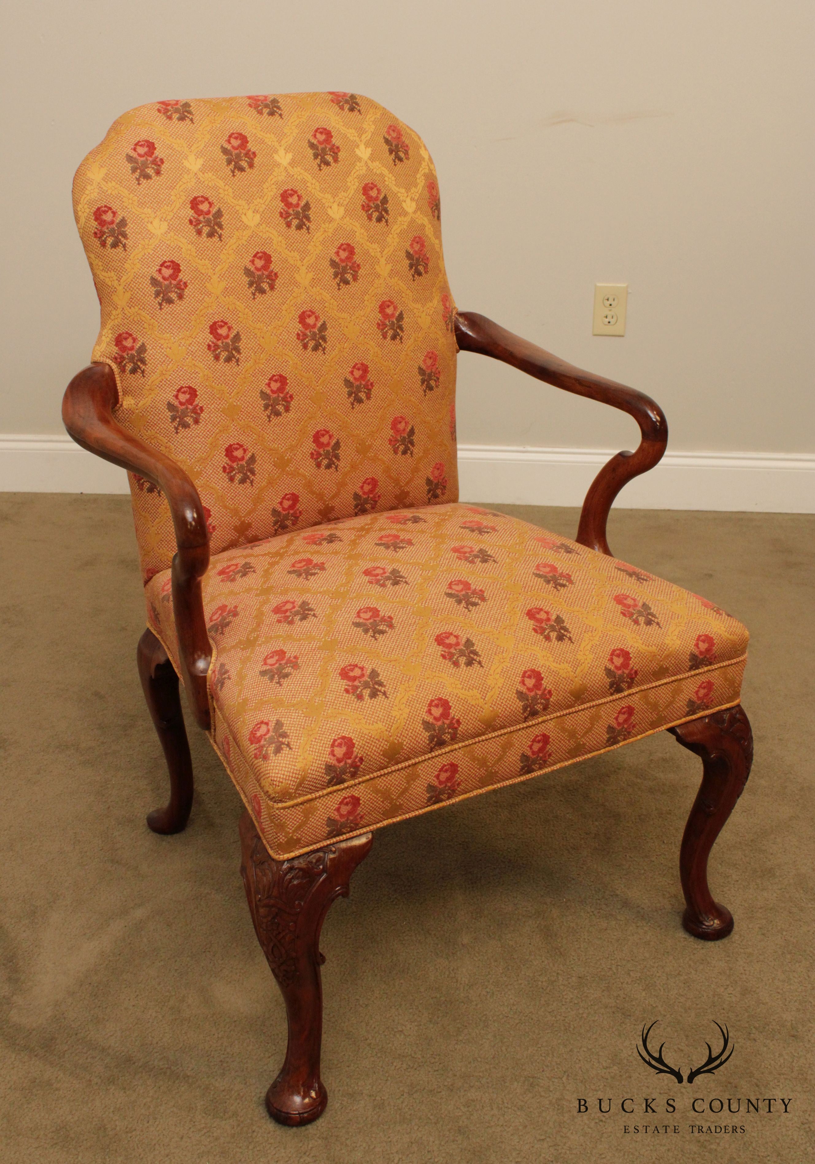 Queen Anne Style Custom Quality Vintage Walnut Armchair