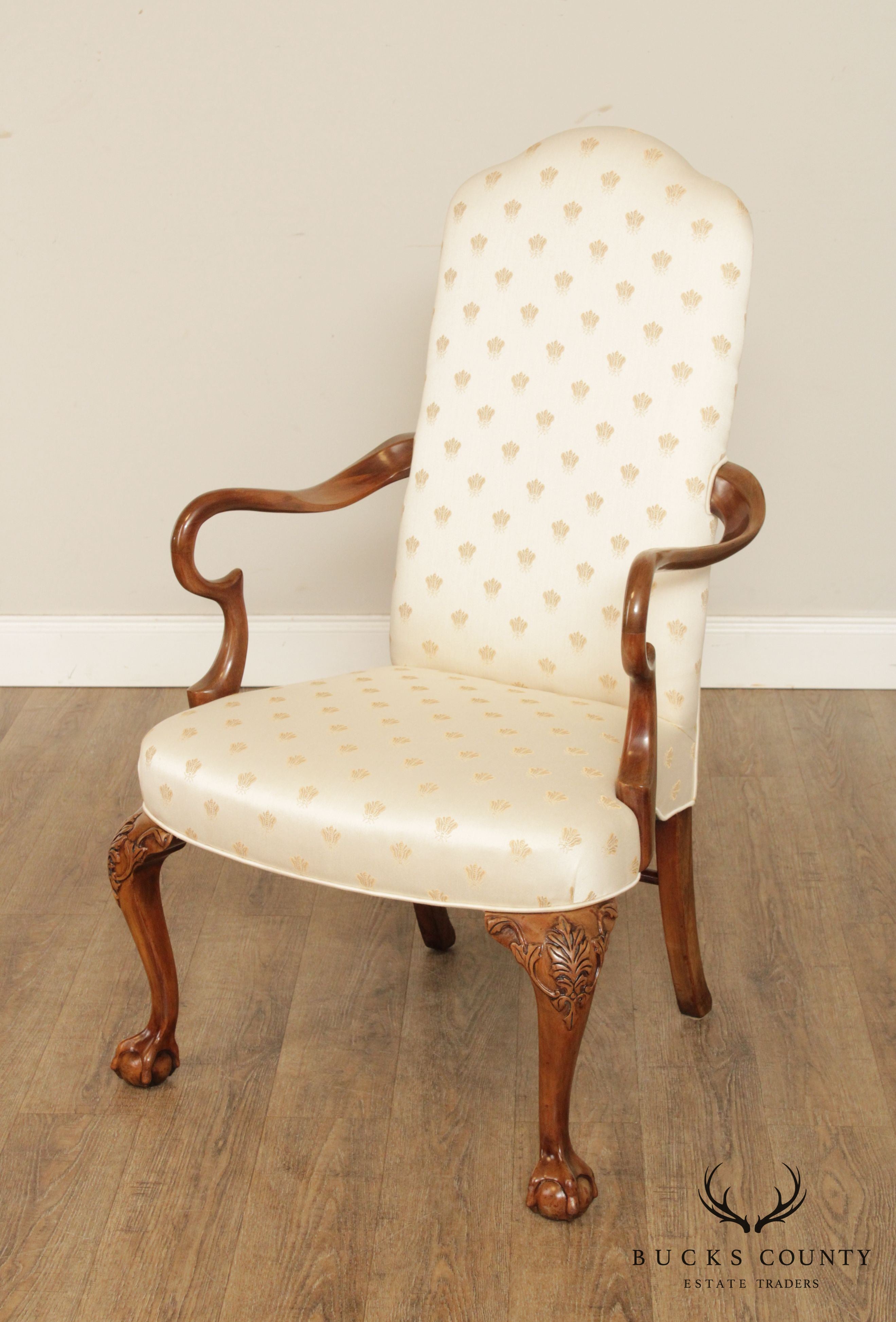 Queen Anne Style Gooseneck Armchair with Ball & Claw Feet