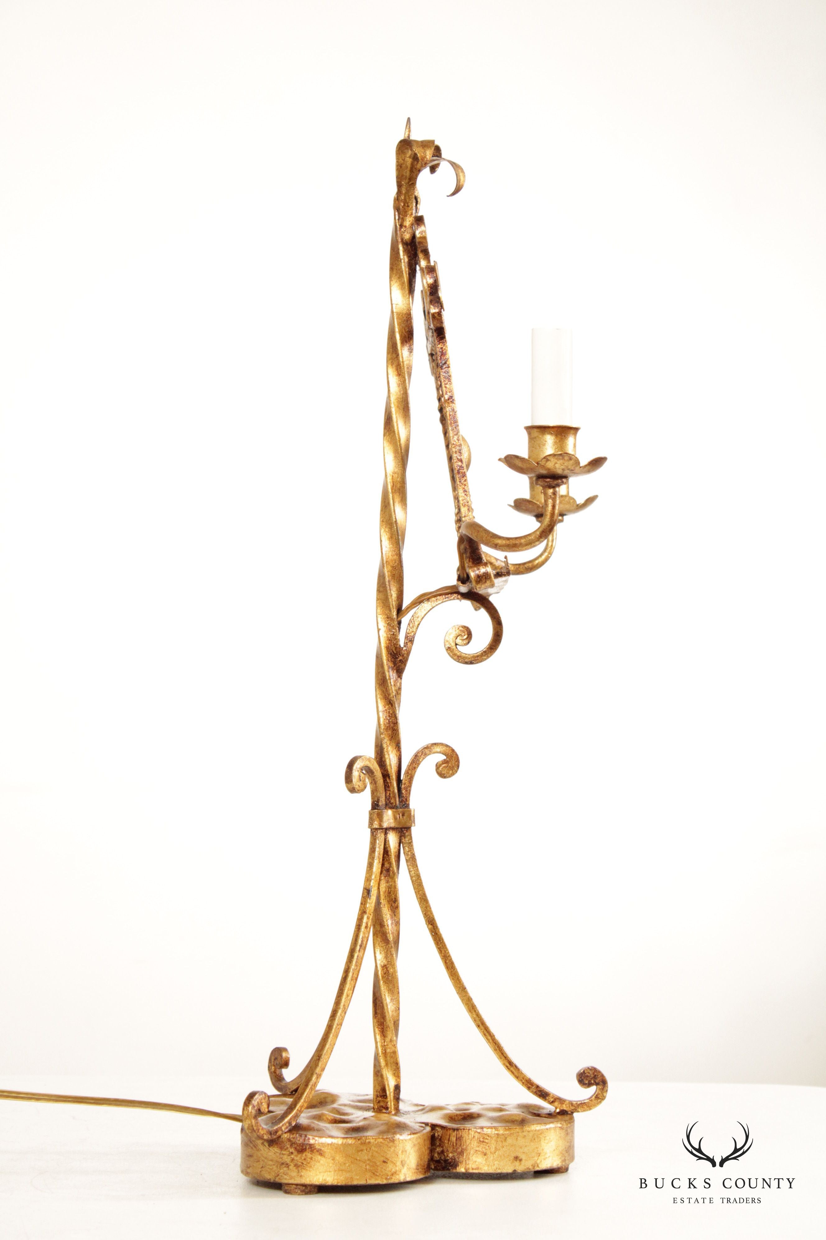 Vintage Italian Gilt Metal Candelabra Lamp Music Stand