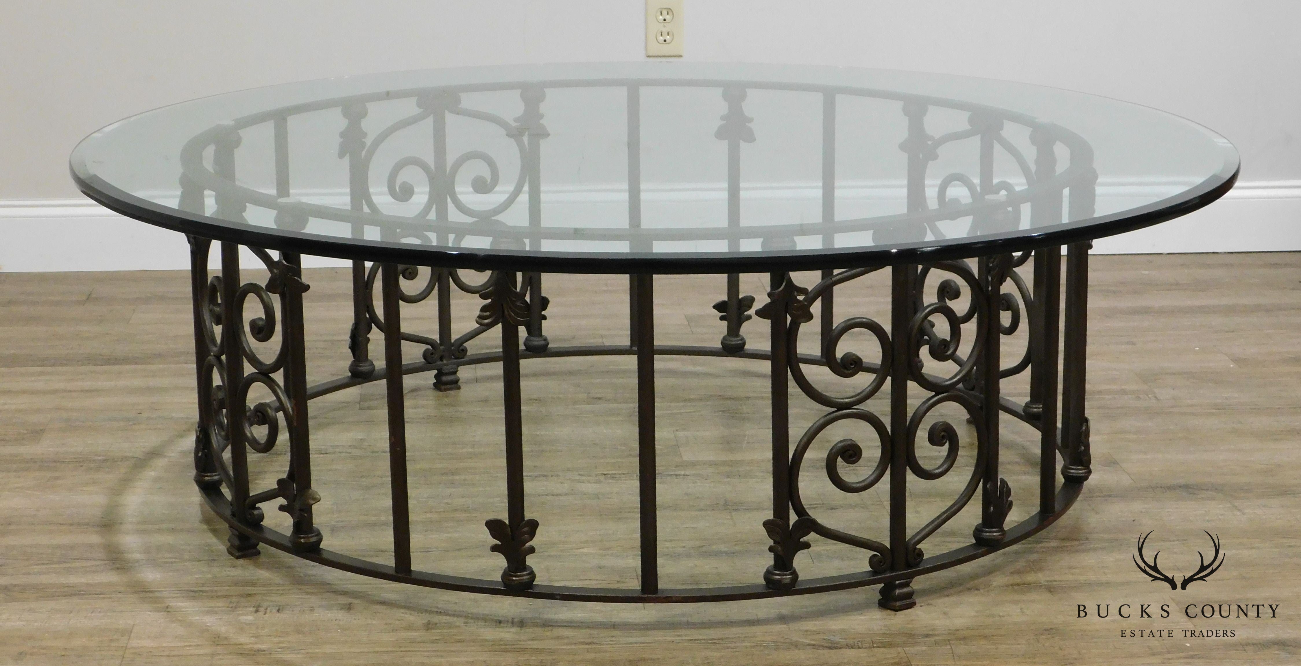 Custom Wrought Iron 60" Glass Top Coffee Table