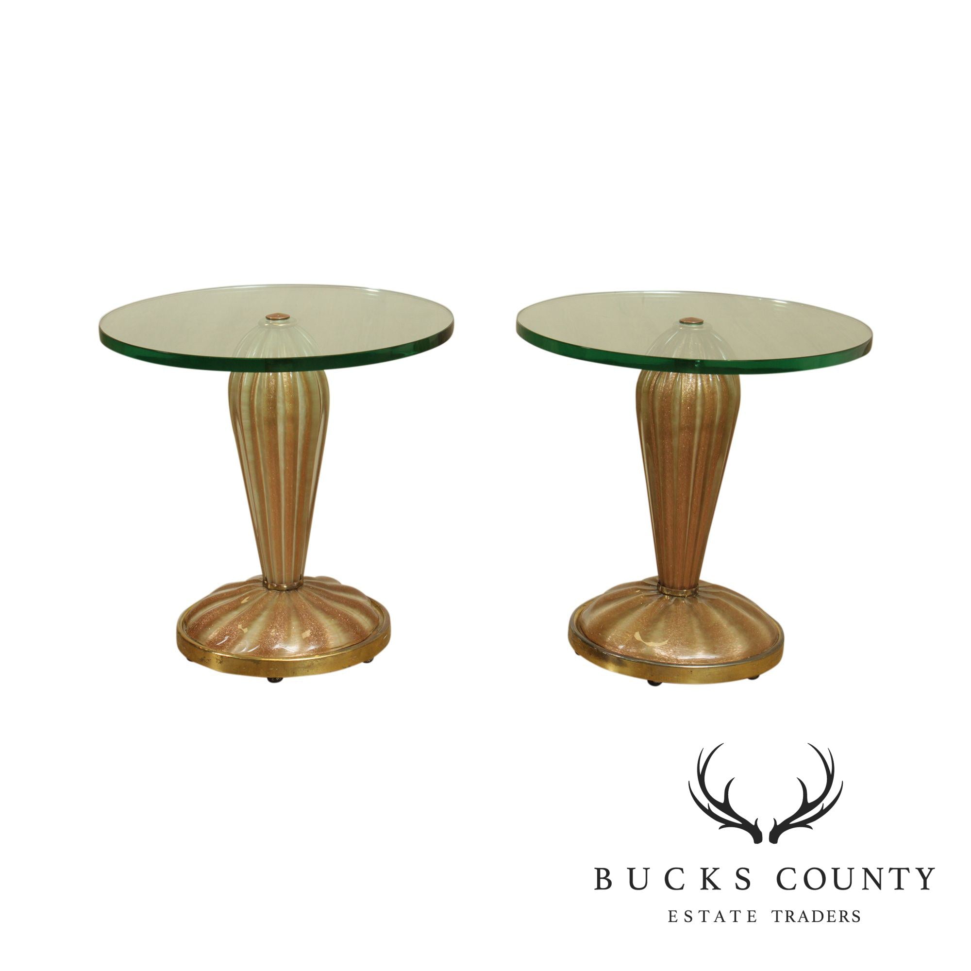 Exceptional 1950's Italian Metallic Art Glass Pair Pedestals, Side Tables